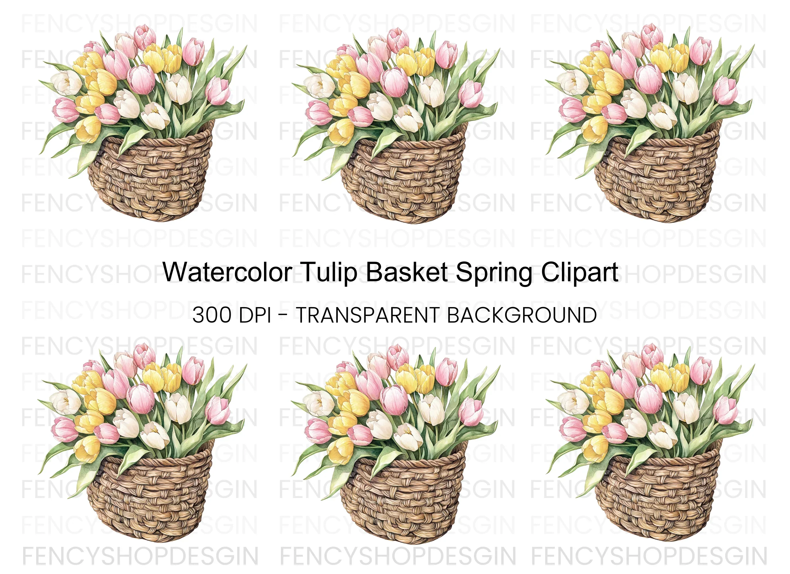 Charming Tulip Basket Clipart Bundle