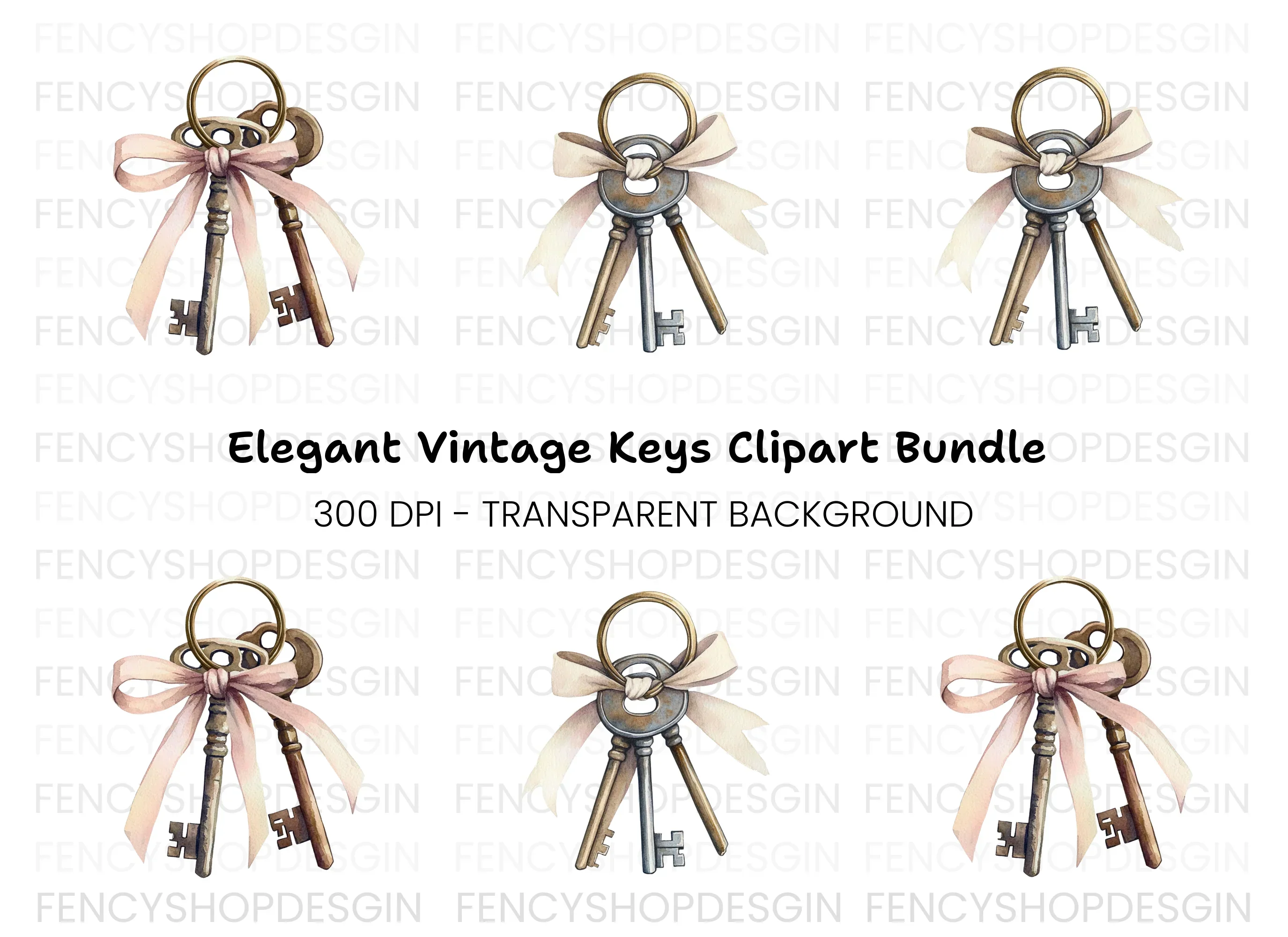 Charming Vintage Key Clipart Bundle