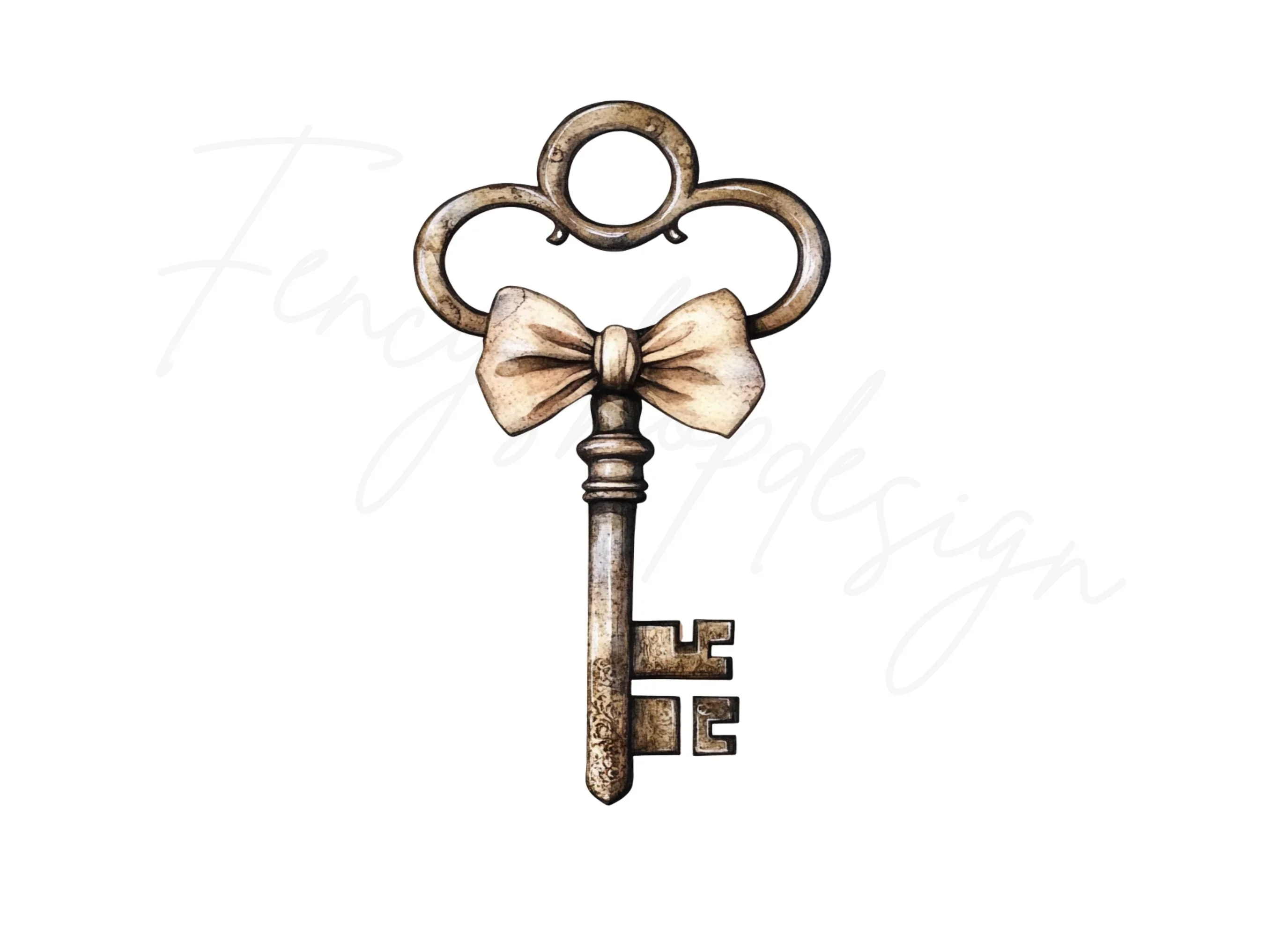 Charming Vintage Key with Bow Clipart Bundle - Image 3