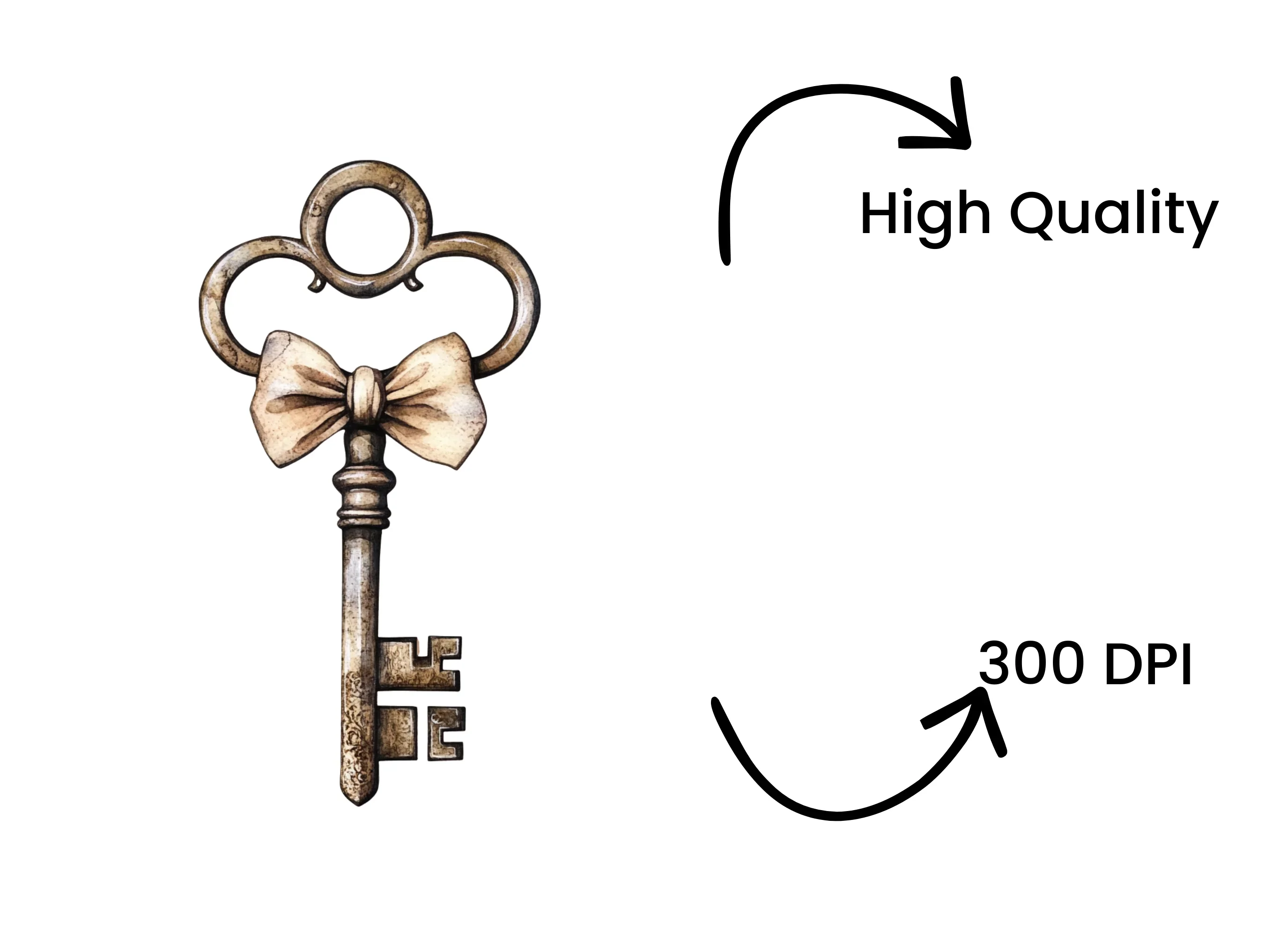 Charming Vintage Key with Bow Clipart Bundle - Image 4