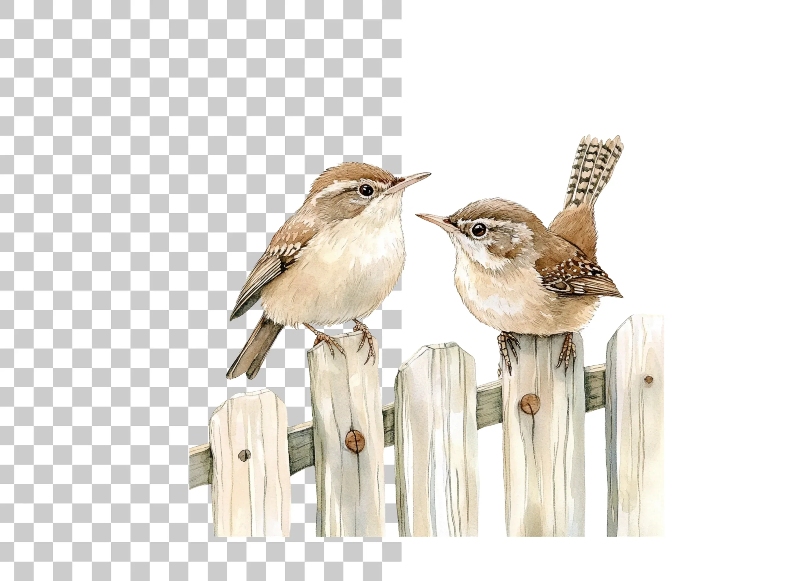 Charming Wren Birds on Fence Clipart Bundle - Image 2