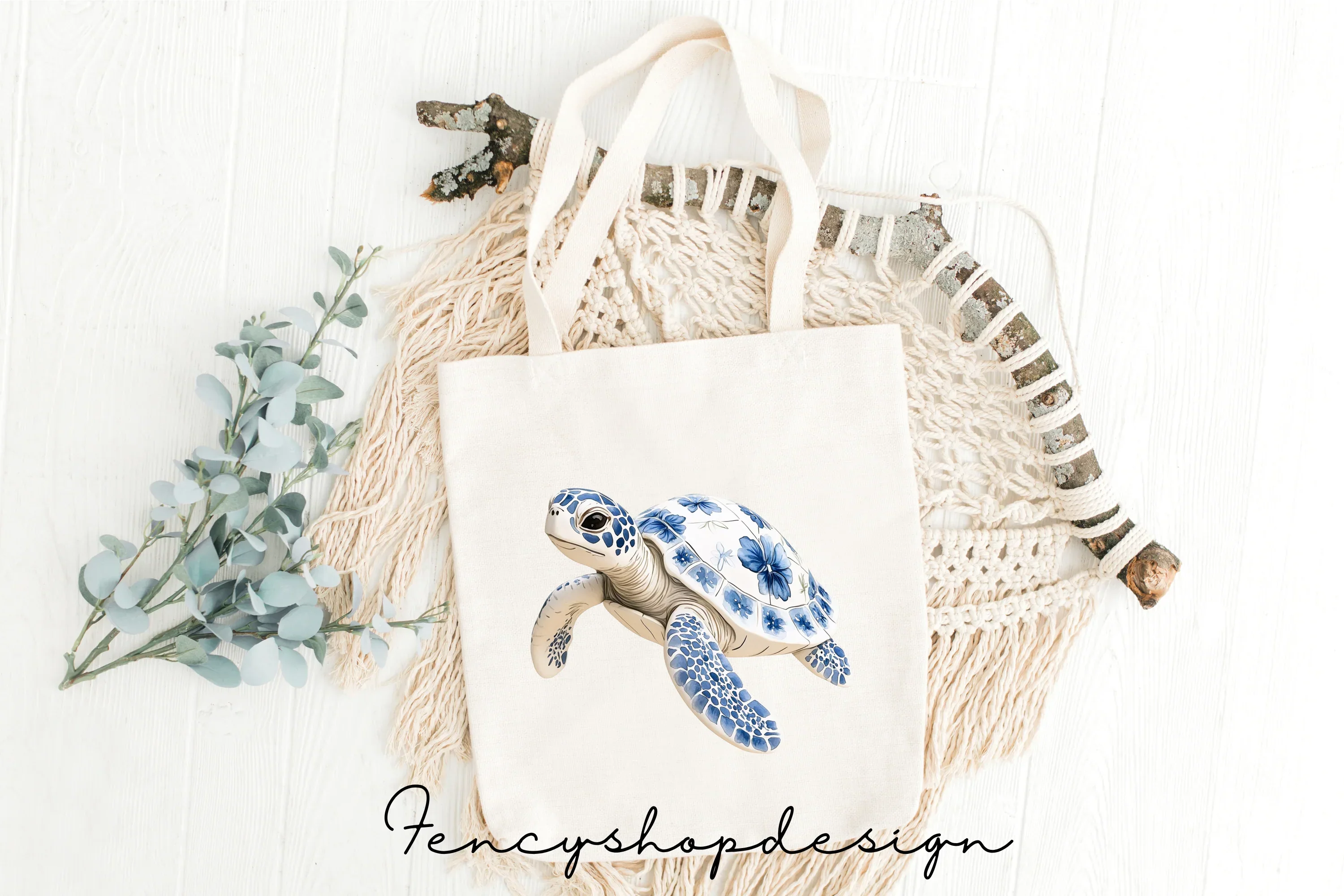 Chinoiserie Delft Blue Turtle Clipart Bundle - Image 2