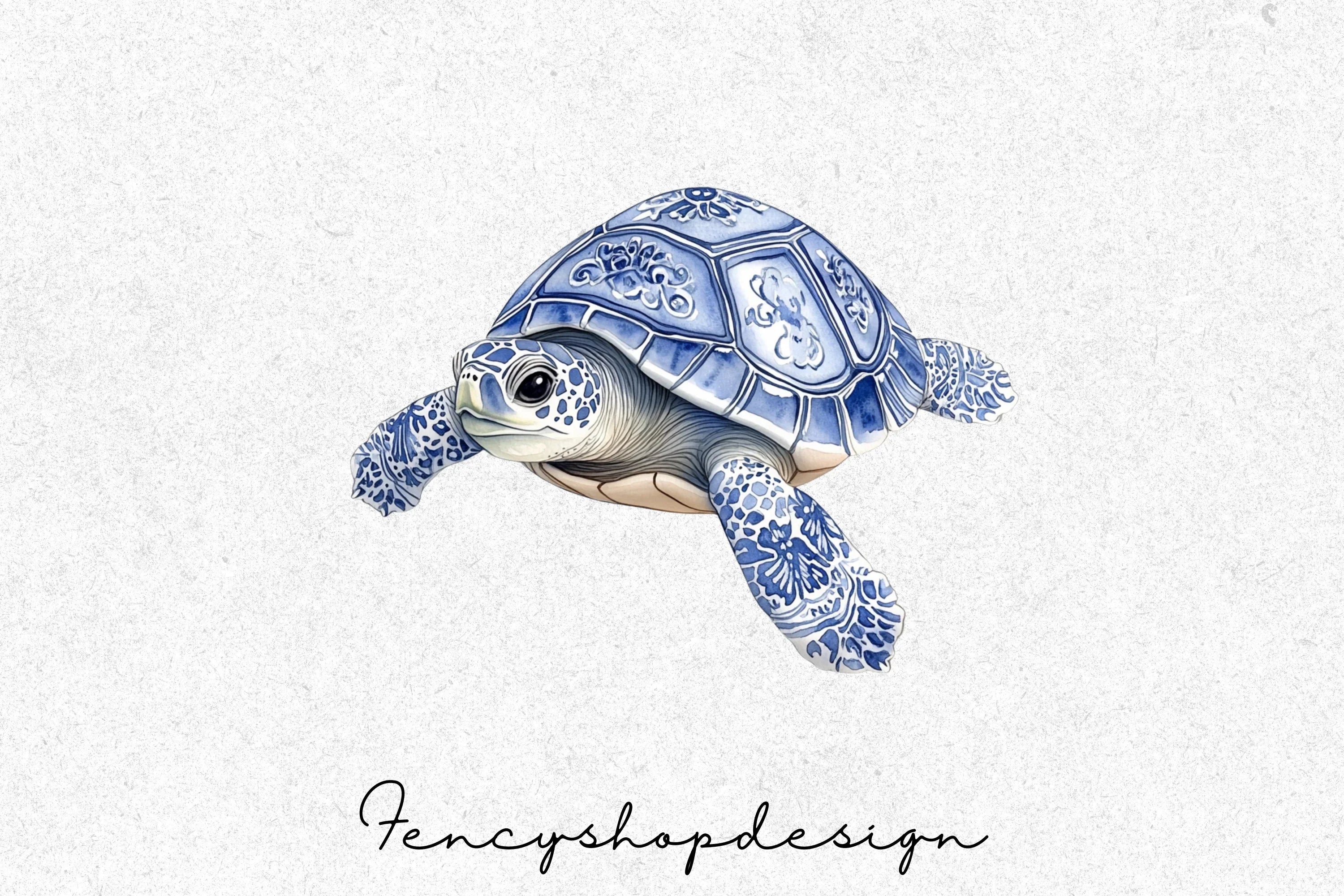Chinoiserie Delft Blue Turtle Clipart Bundle - Image 6
