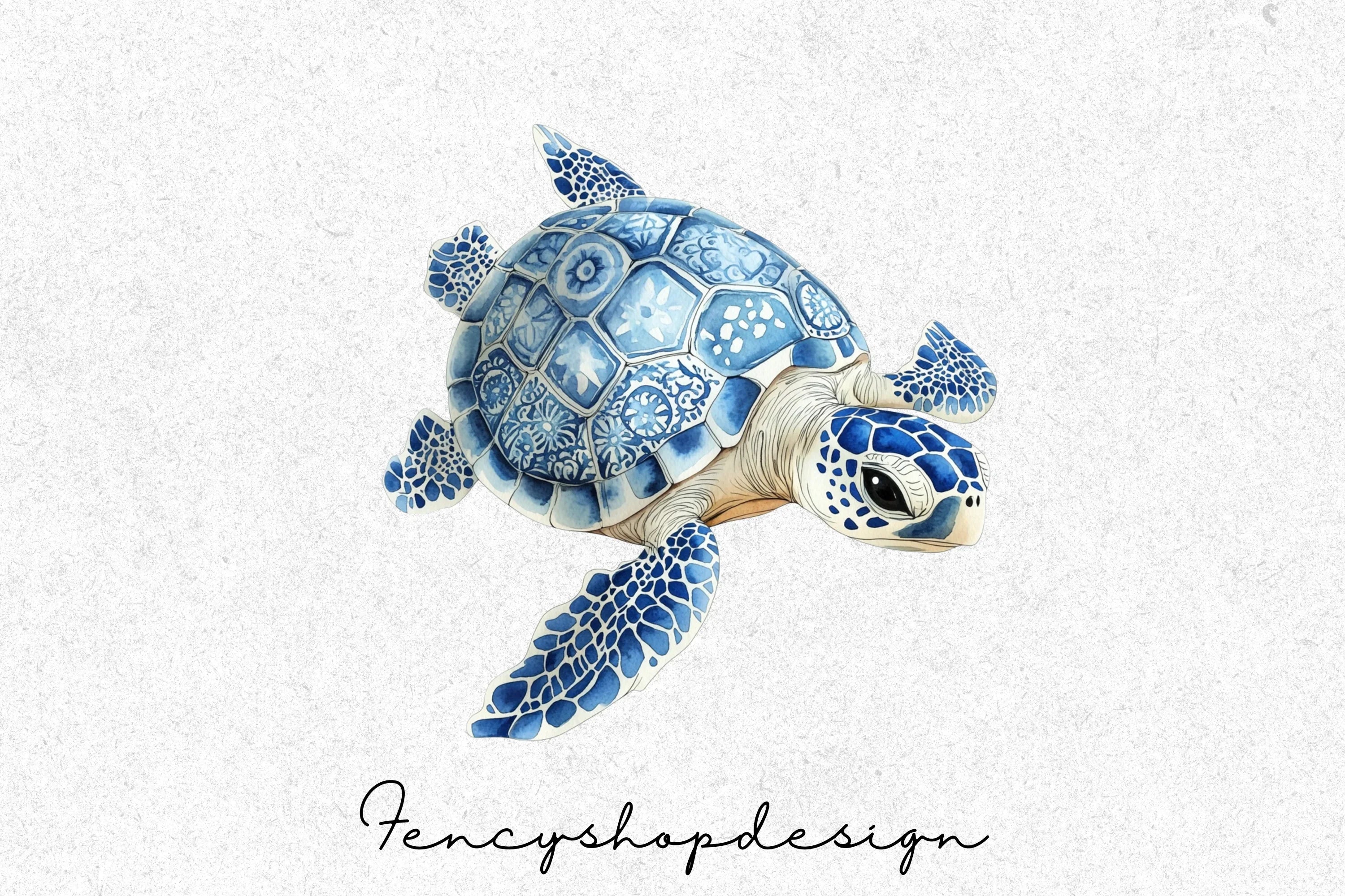 Chinoiserie Delft Blue Turtle Clipart Bundle - Image 7