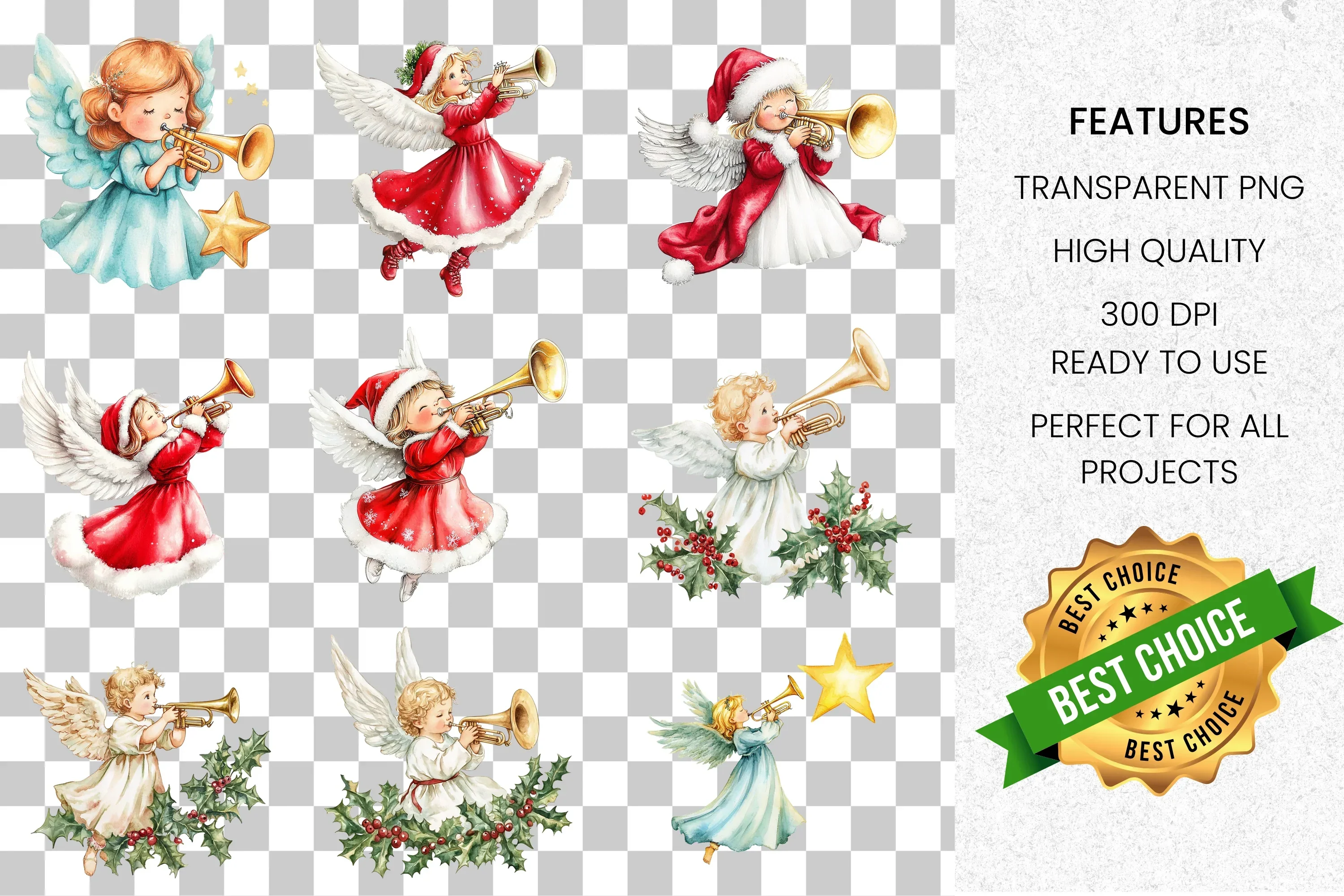 Christmas Angels and Bauble Clipart Bundle - Image 8