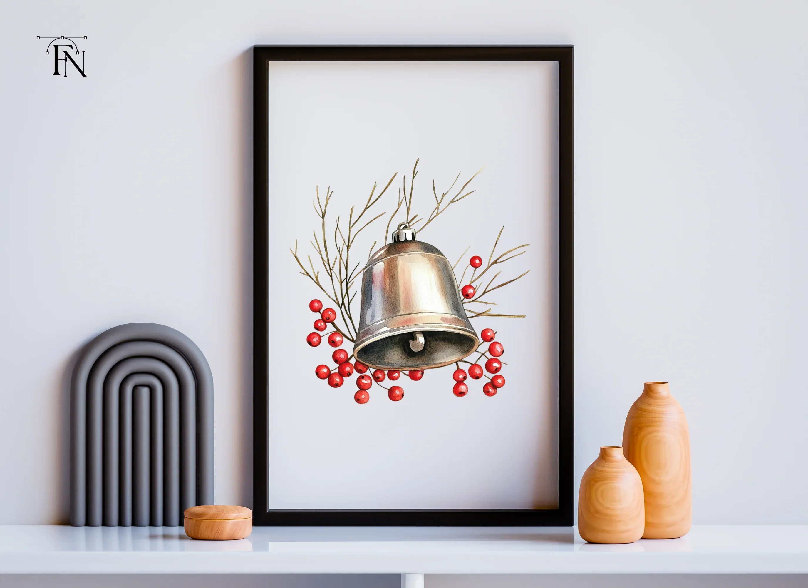Christmas Bell with Berries Clipart Bundle - Image 3