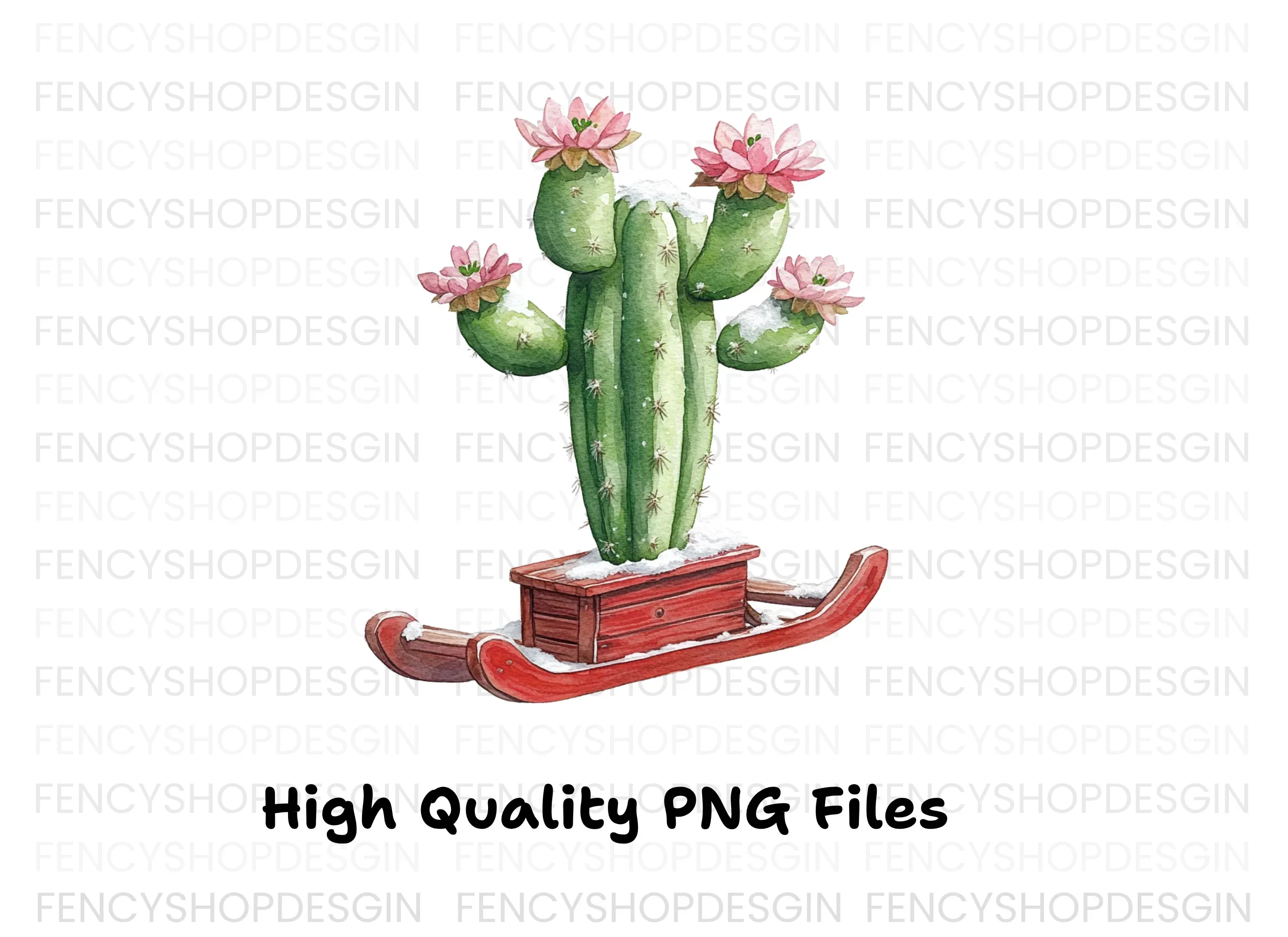 Christmas Cactus Sleigh Clipart Bundle - Image 3
