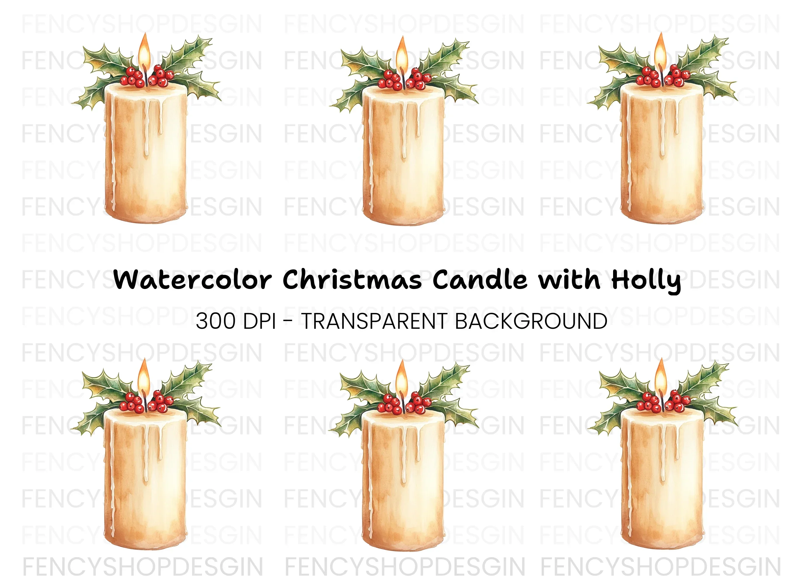 Christmas Candle with Holly Clipart Bundle