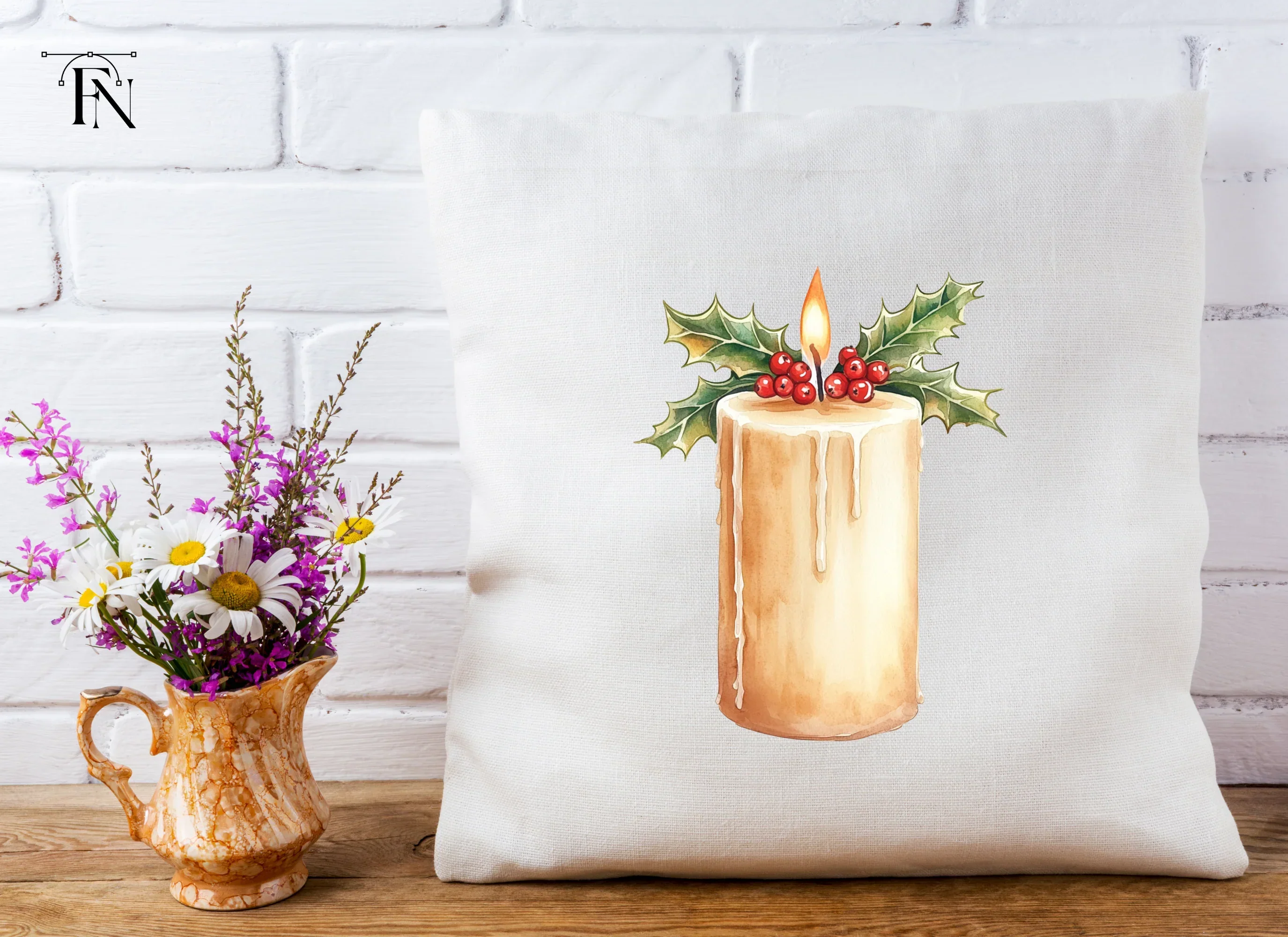 Christmas Candle with Holly Clipart Bundle - Image 2