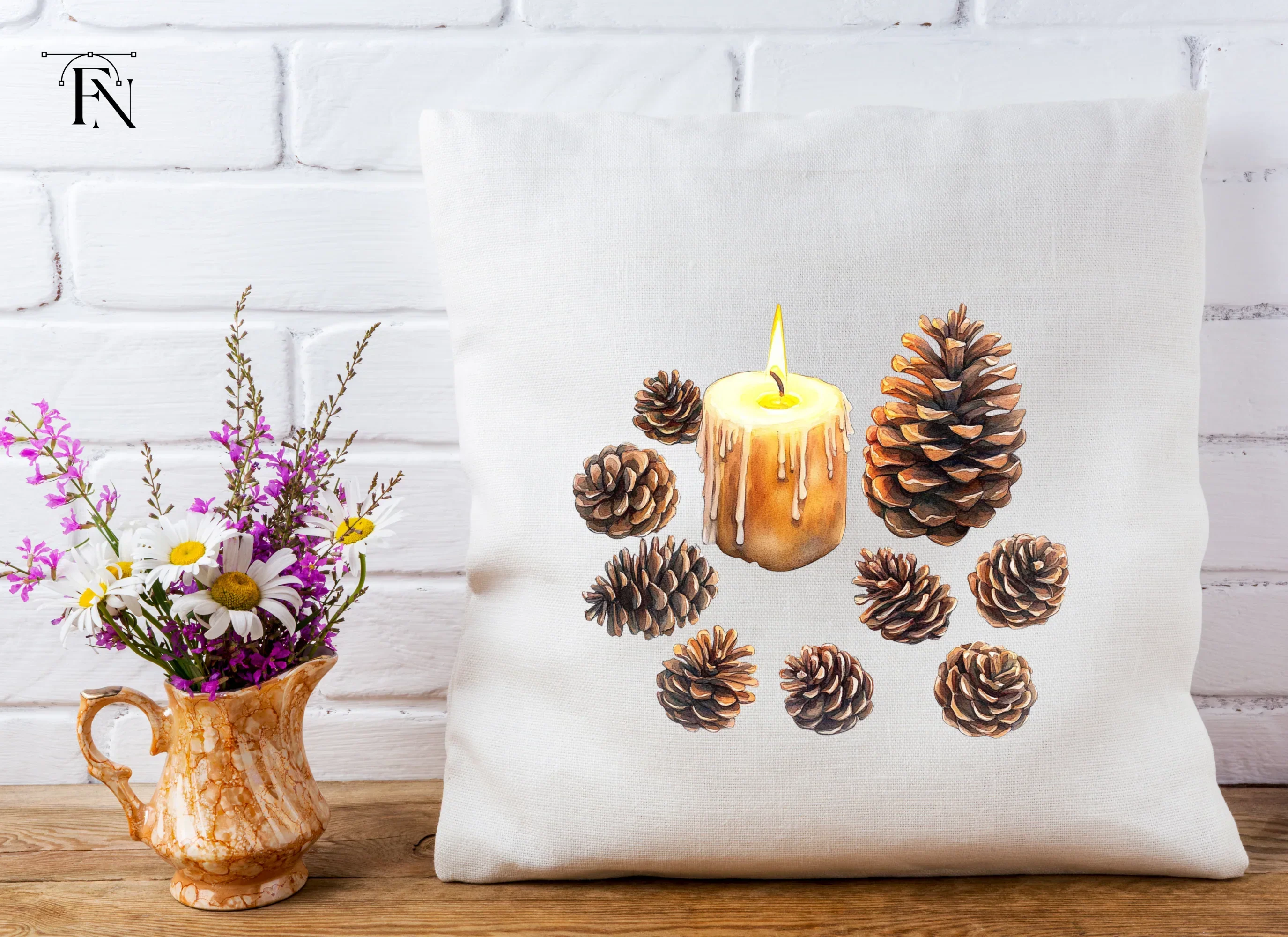 Christmas Candles and Pinecones Clipart Bundle - Image 4