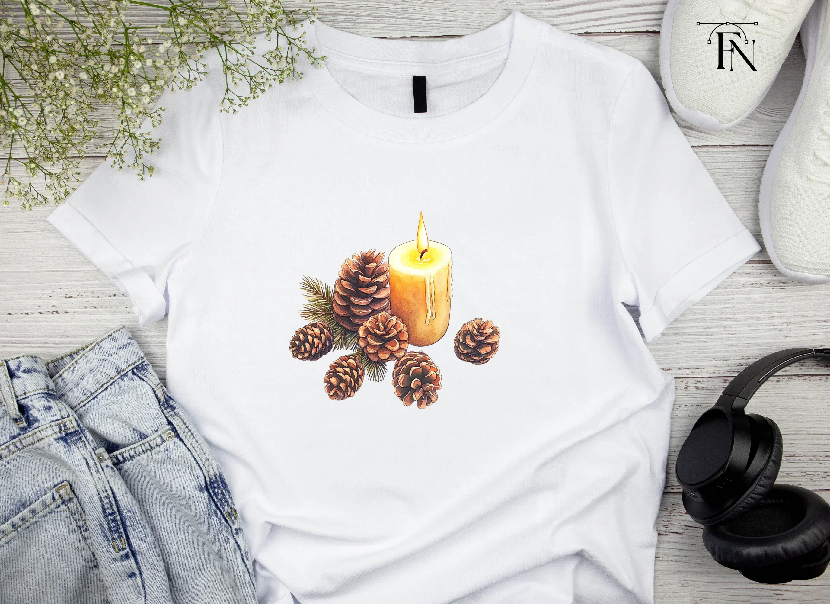 Christmas Candles and Pinecones Clipart Bundle - Image 6
