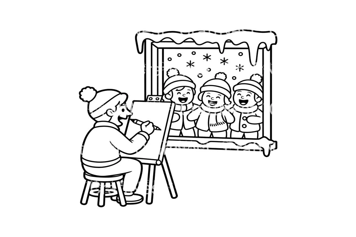 Christmas Carolers Winter Scene Coloring Books - Image 3
