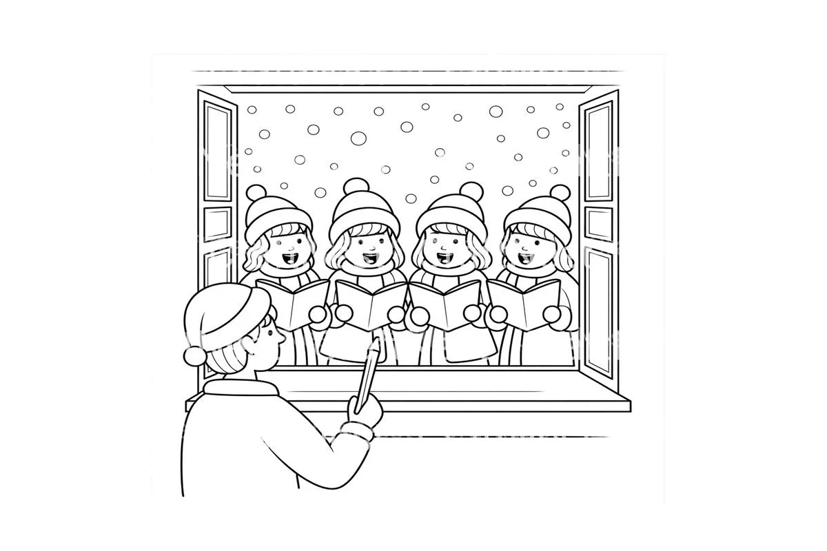 Christmas Carolers Winter Scene Coloring Books - Image 4