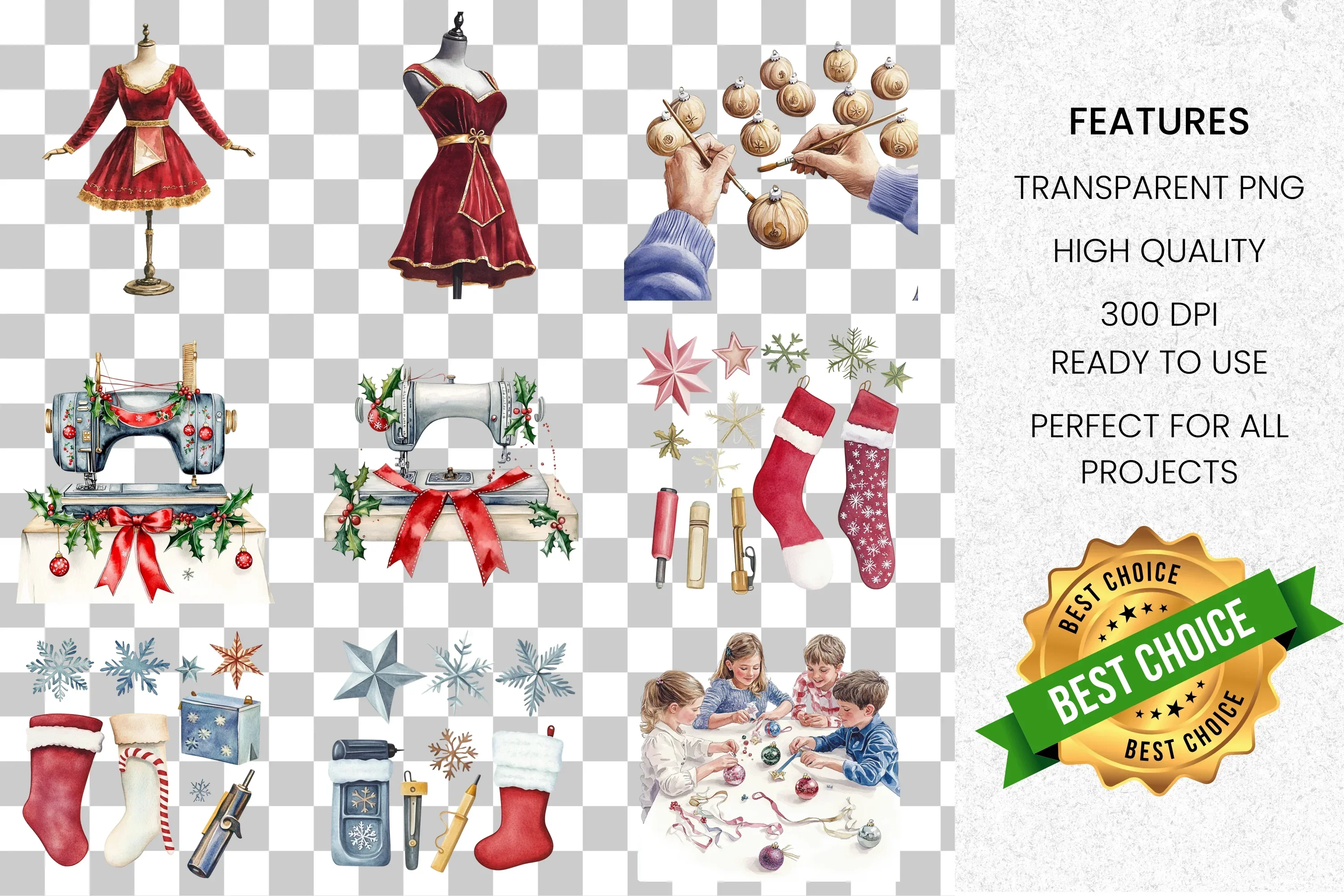 Christmas Crafting Elements Clipart Bundle - Image 2