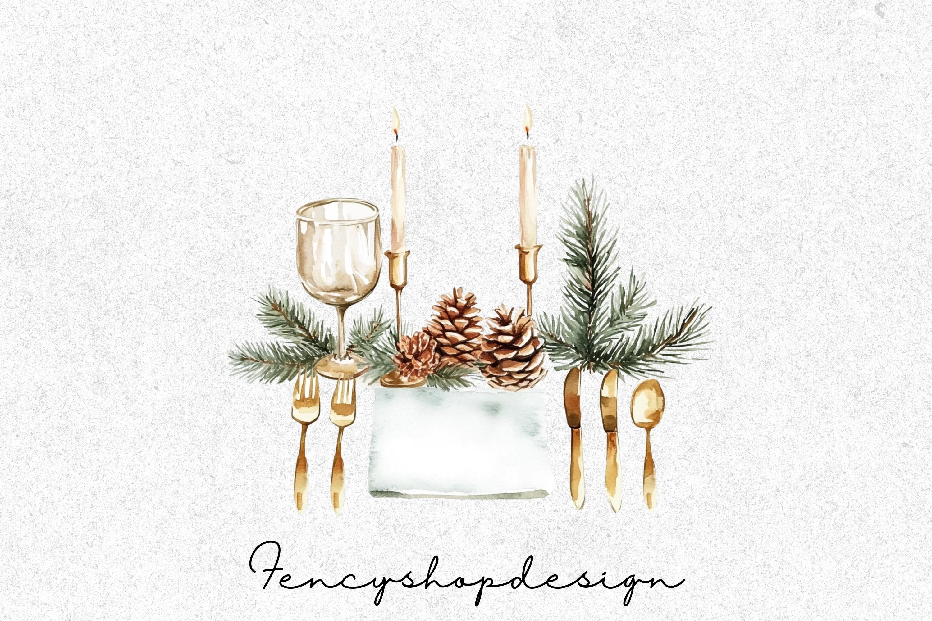 Christmas Dinner Table Setting Clipart Bundle - Image 6