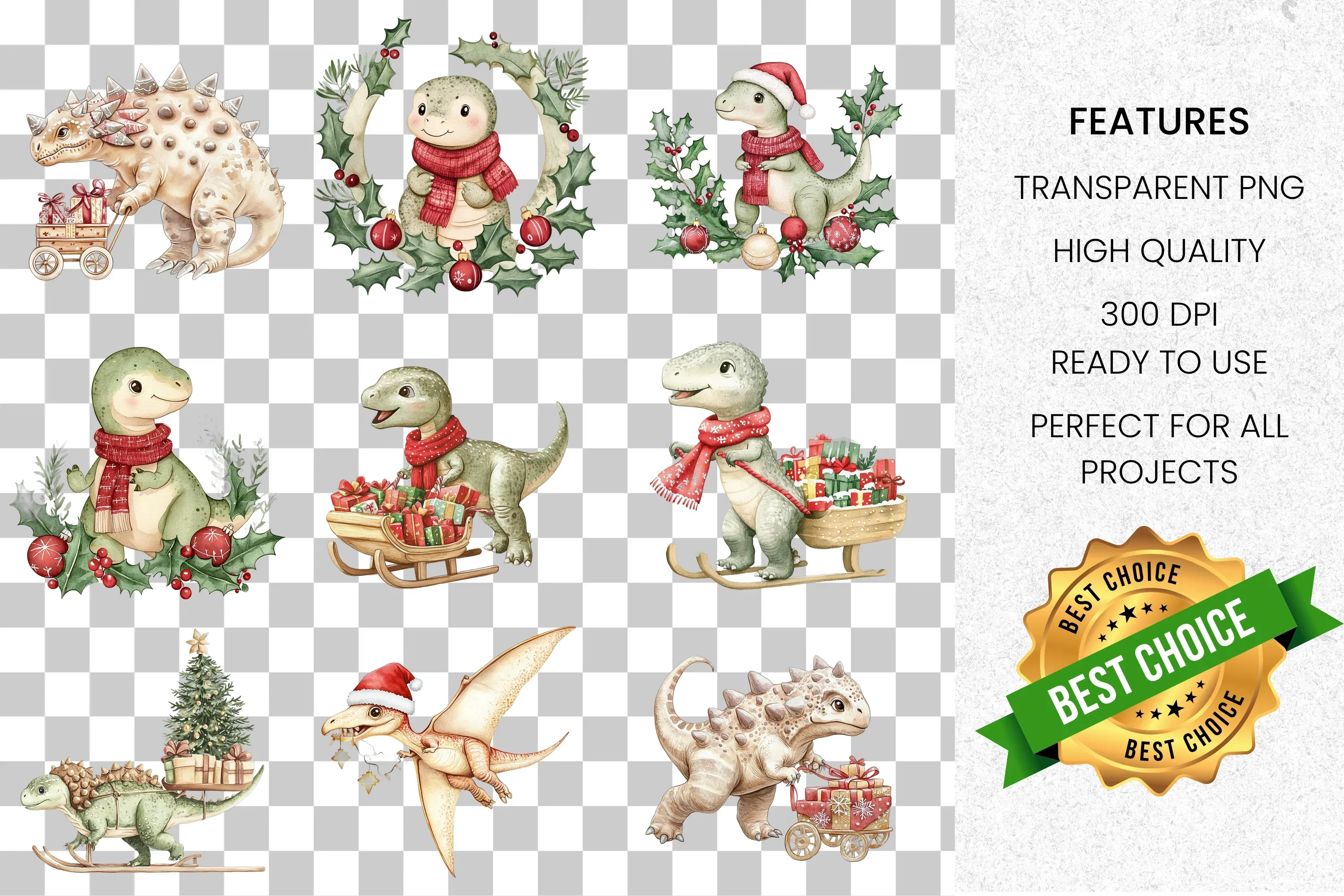 Christmas Dinosaurs Clipart Bundle - Image 2