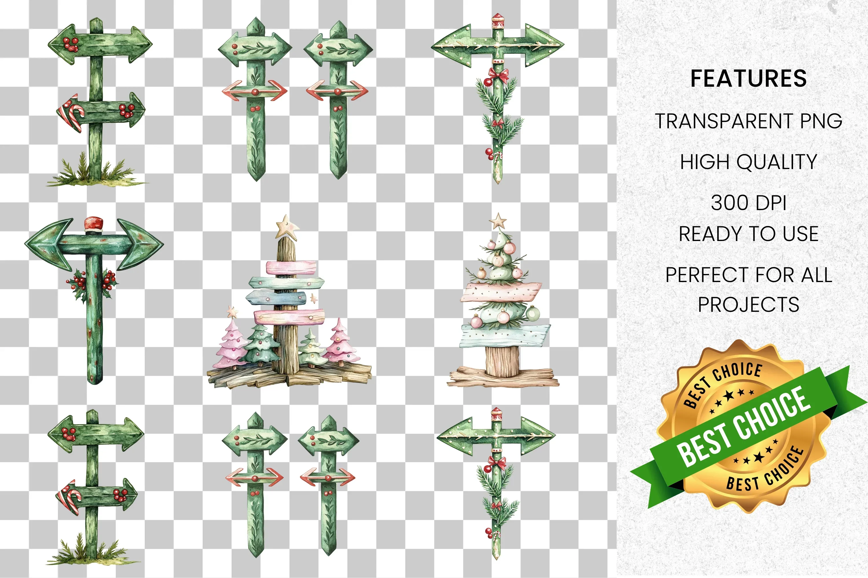 Christmas Direction Signs Clipart Bundle - Image 2