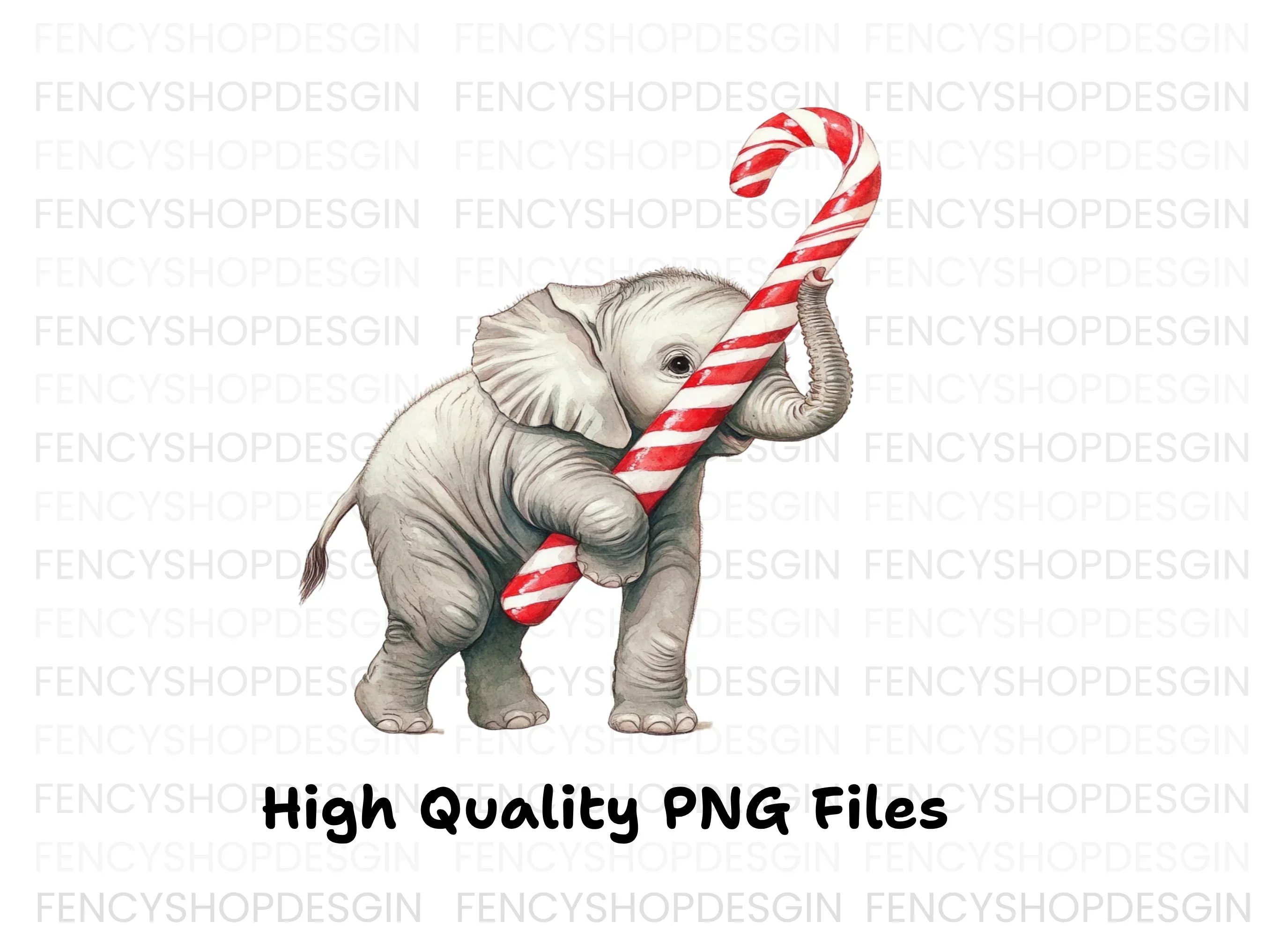 Christmas Elephant with Candy Cane Clipart Bundle - Image 2