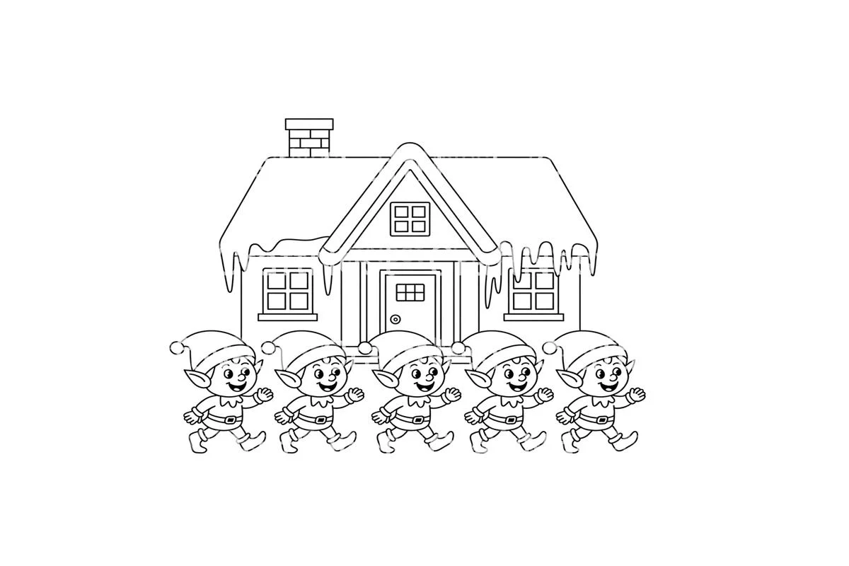 Christmas Elves and Snowy House Coloring Books - Image 2