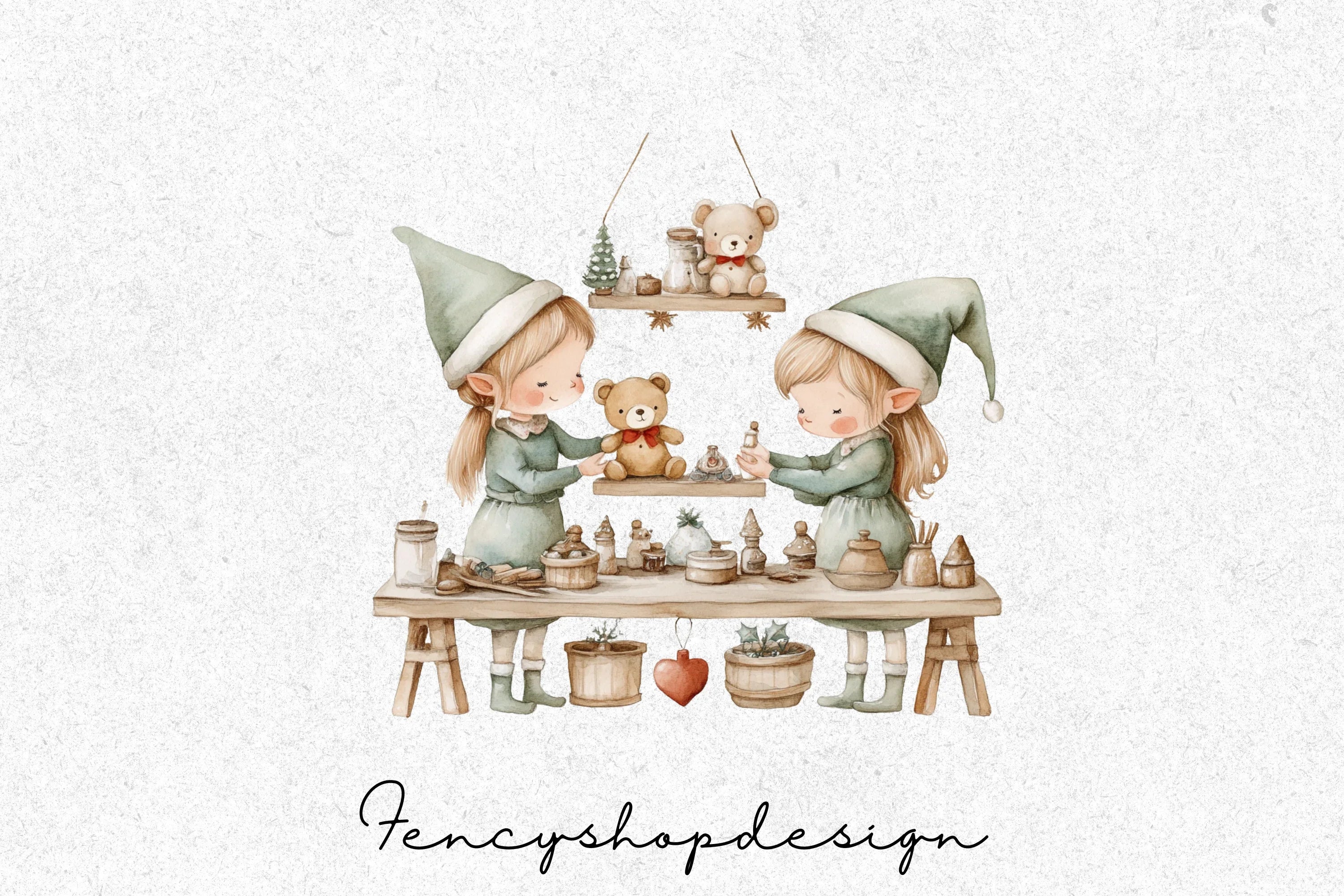 Christmas Elves Fireplace Clipart Bundle - Image 3