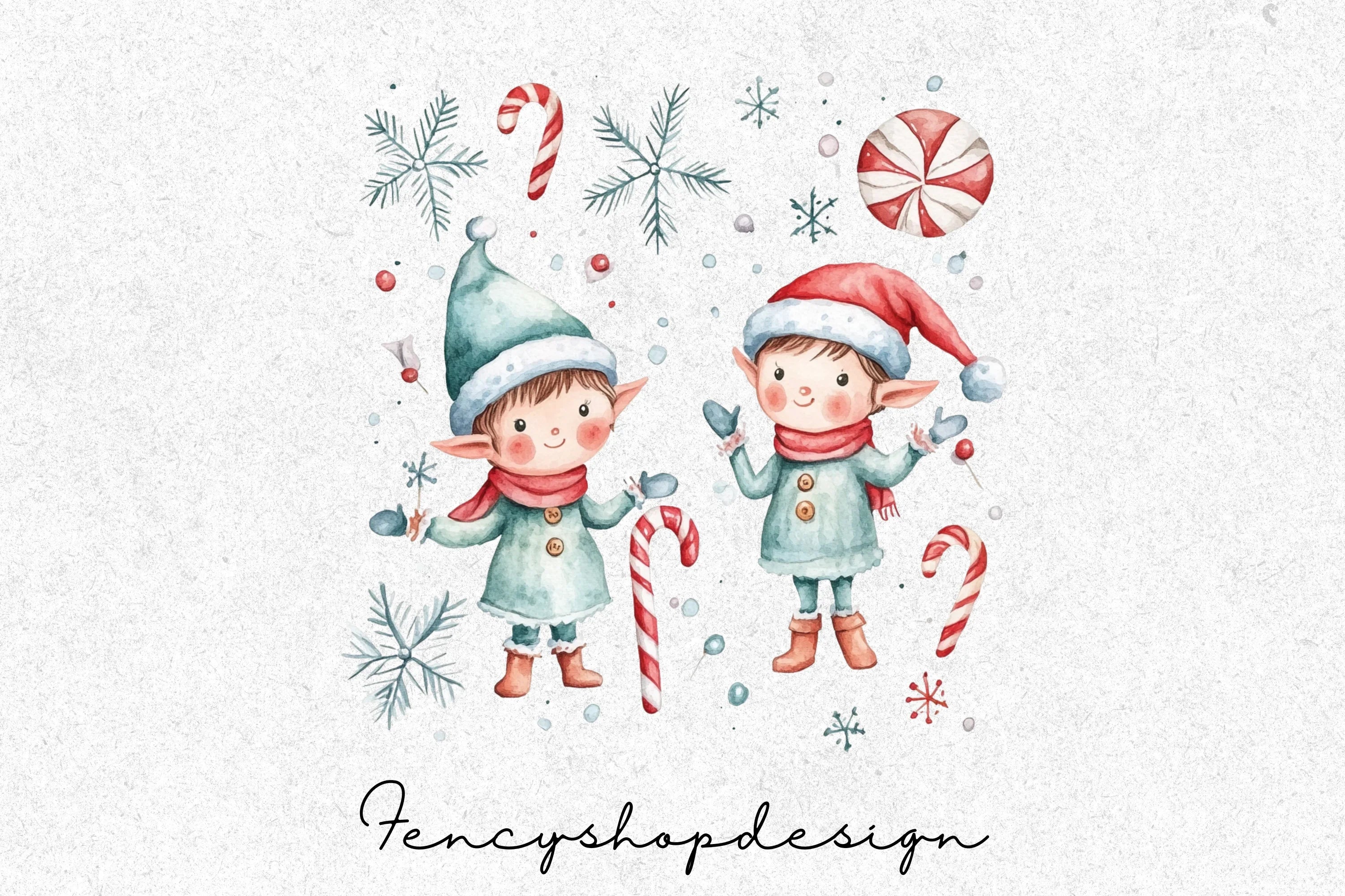 Christmas Elves Fireplace Clipart Bundle - Image 4