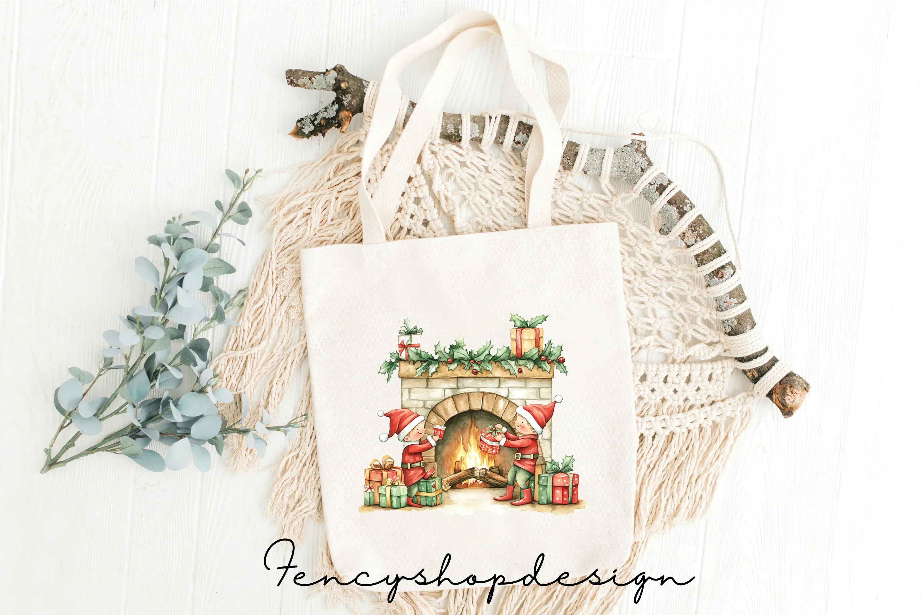 Christmas Elves Fireplace Clipart Bundle - Image 8