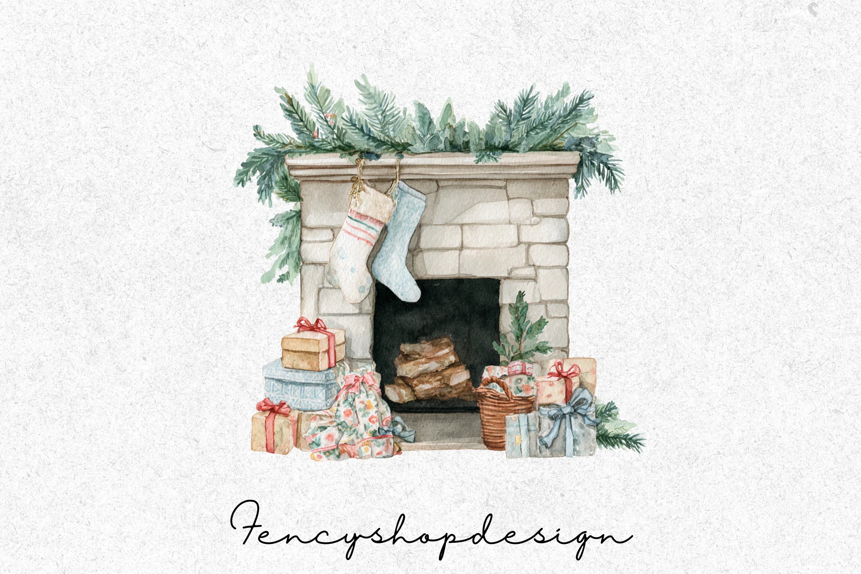 Christmas Fireplace and Stockings Clipart Bundle - Image 3