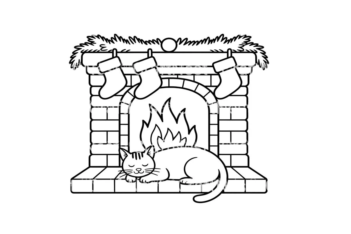 Christmas Fireplace Cat Coloring Books - Image 2