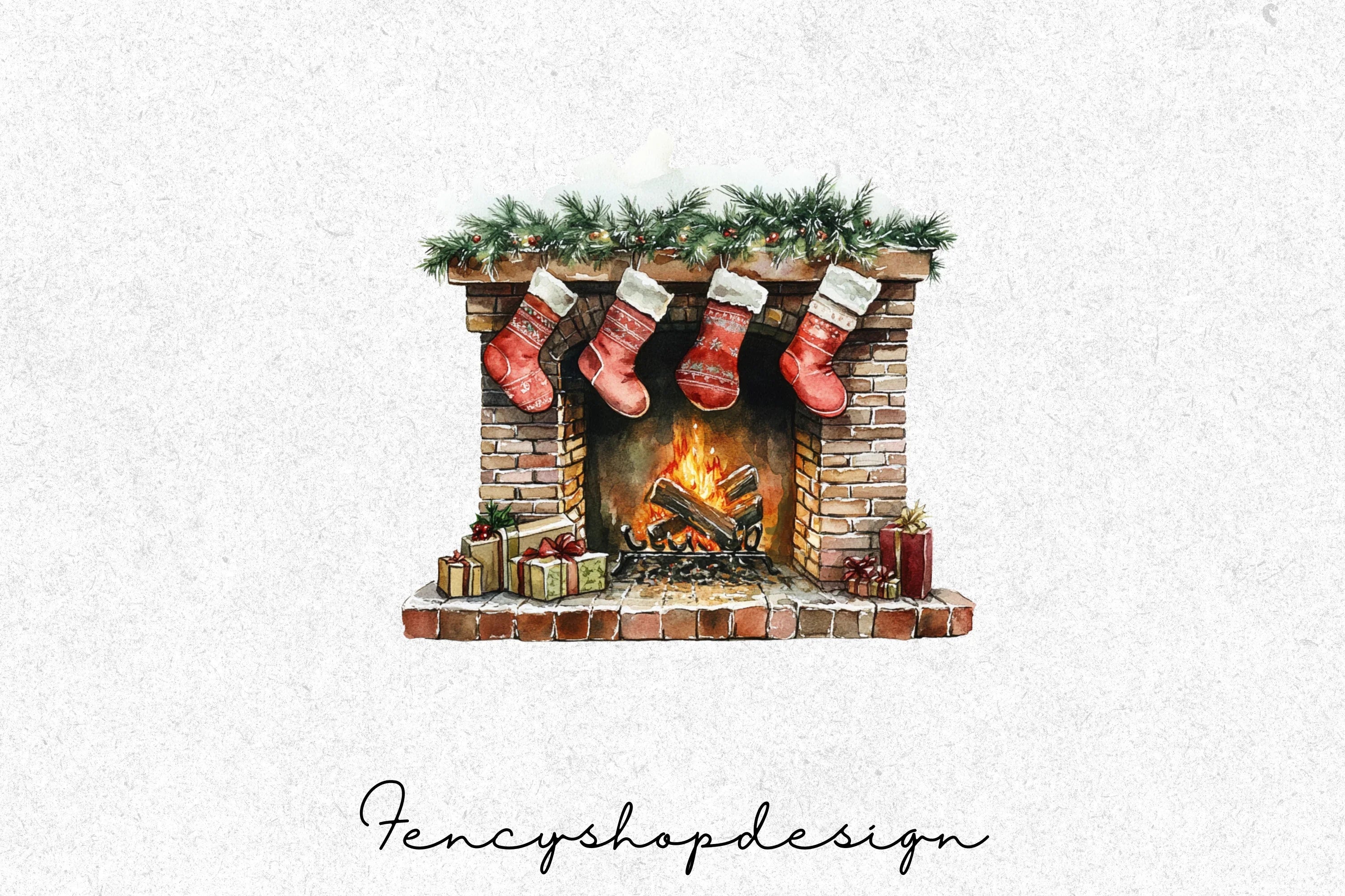 Christmas Fireplace Clipart Bundle - Image 3