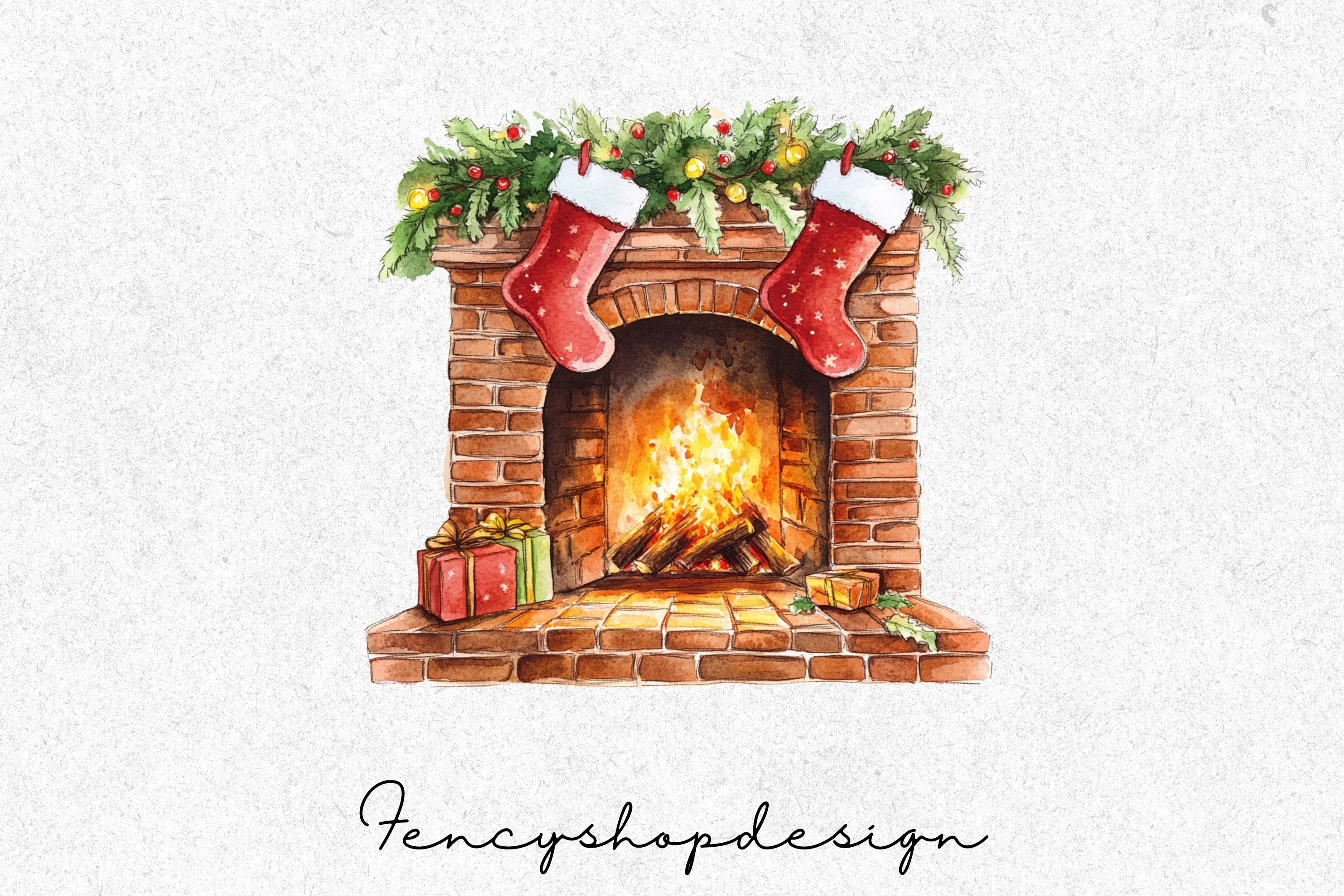 Christmas Fireplace Clipart Bundle - Image 4