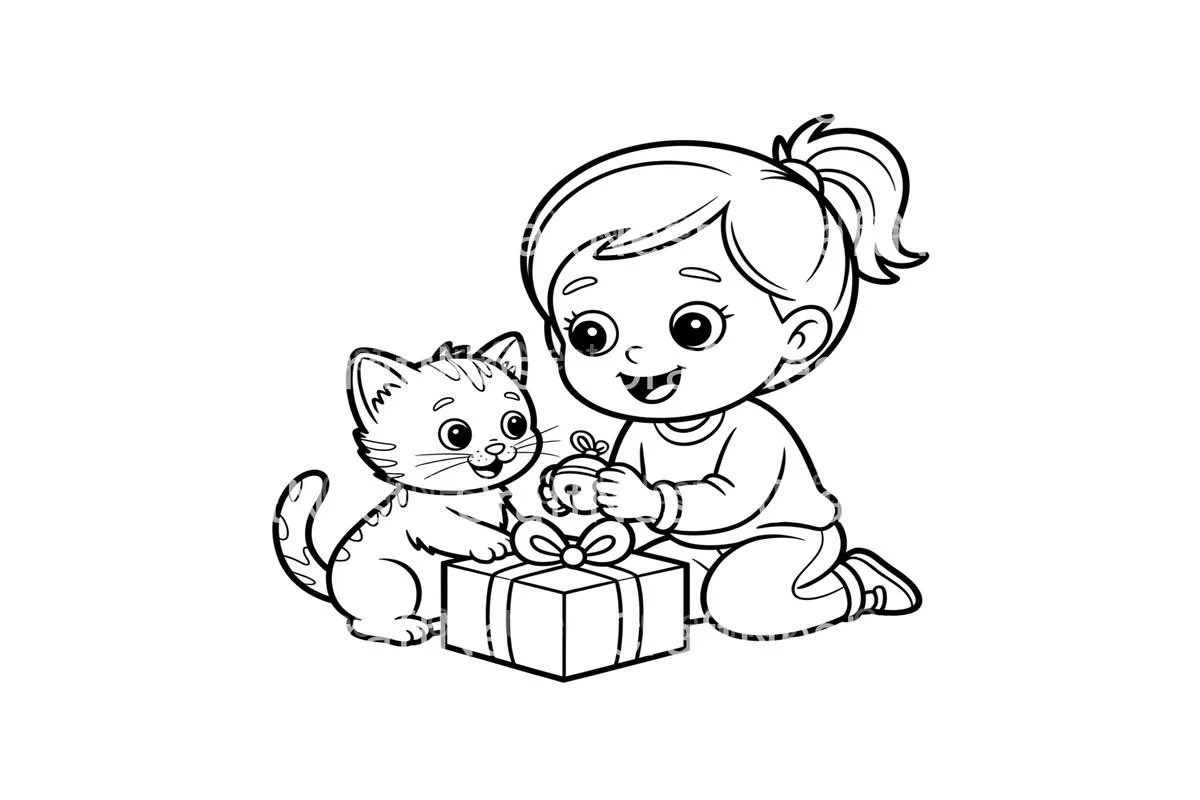 Christmas Gift: Girl and Kitten Coloring Books - Image 3