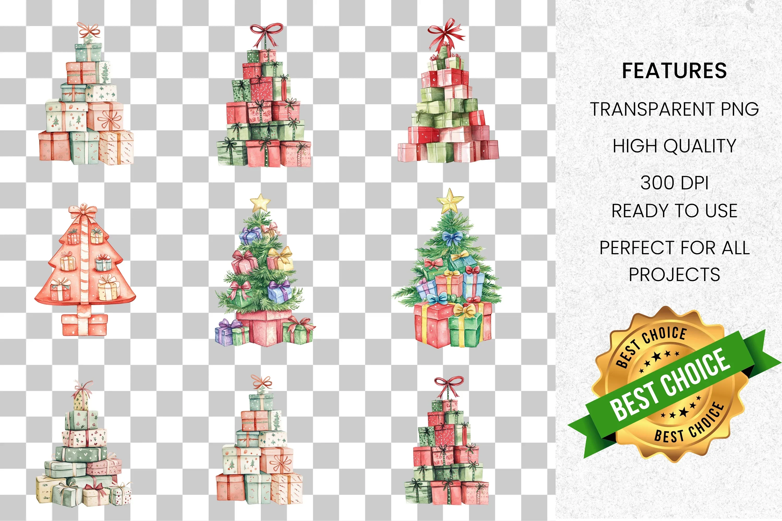 Christmas Gift Stacks Clipart Bundle - Image 8