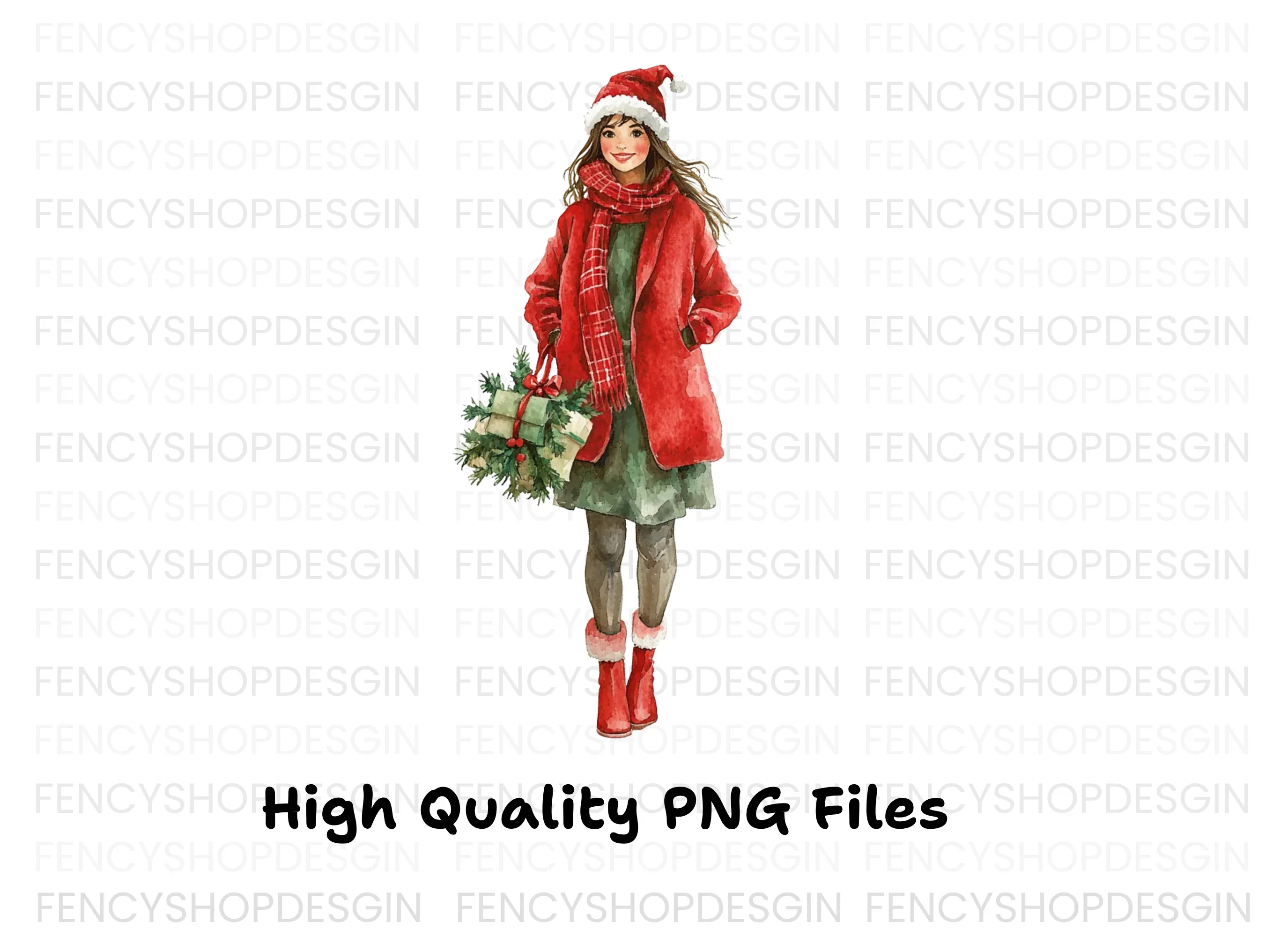 Christmas Gifts Clipart Bundle Featuring Woman - Image 4