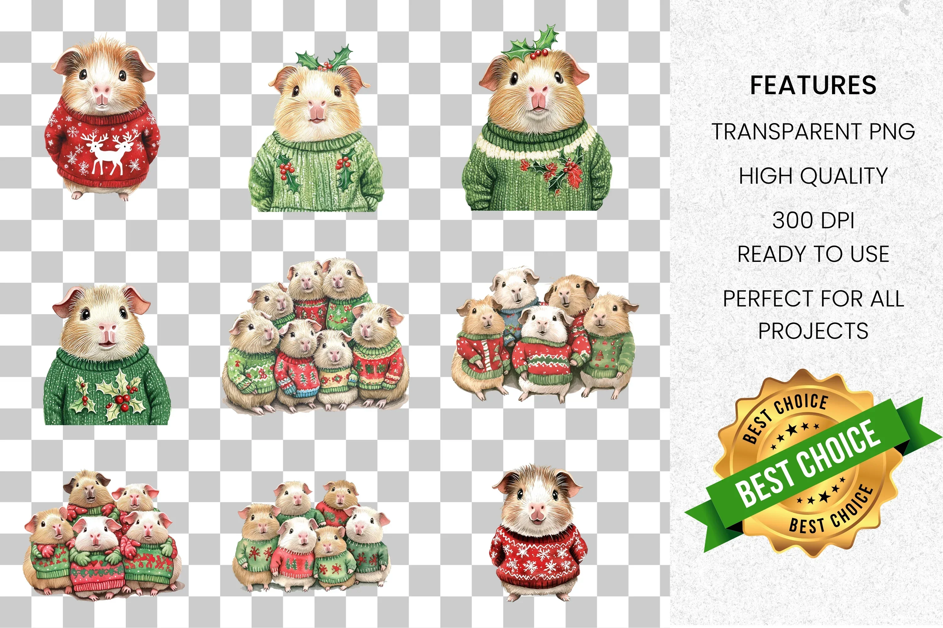 Christmas Guinea Pigs Clipart Bundle - Image 2