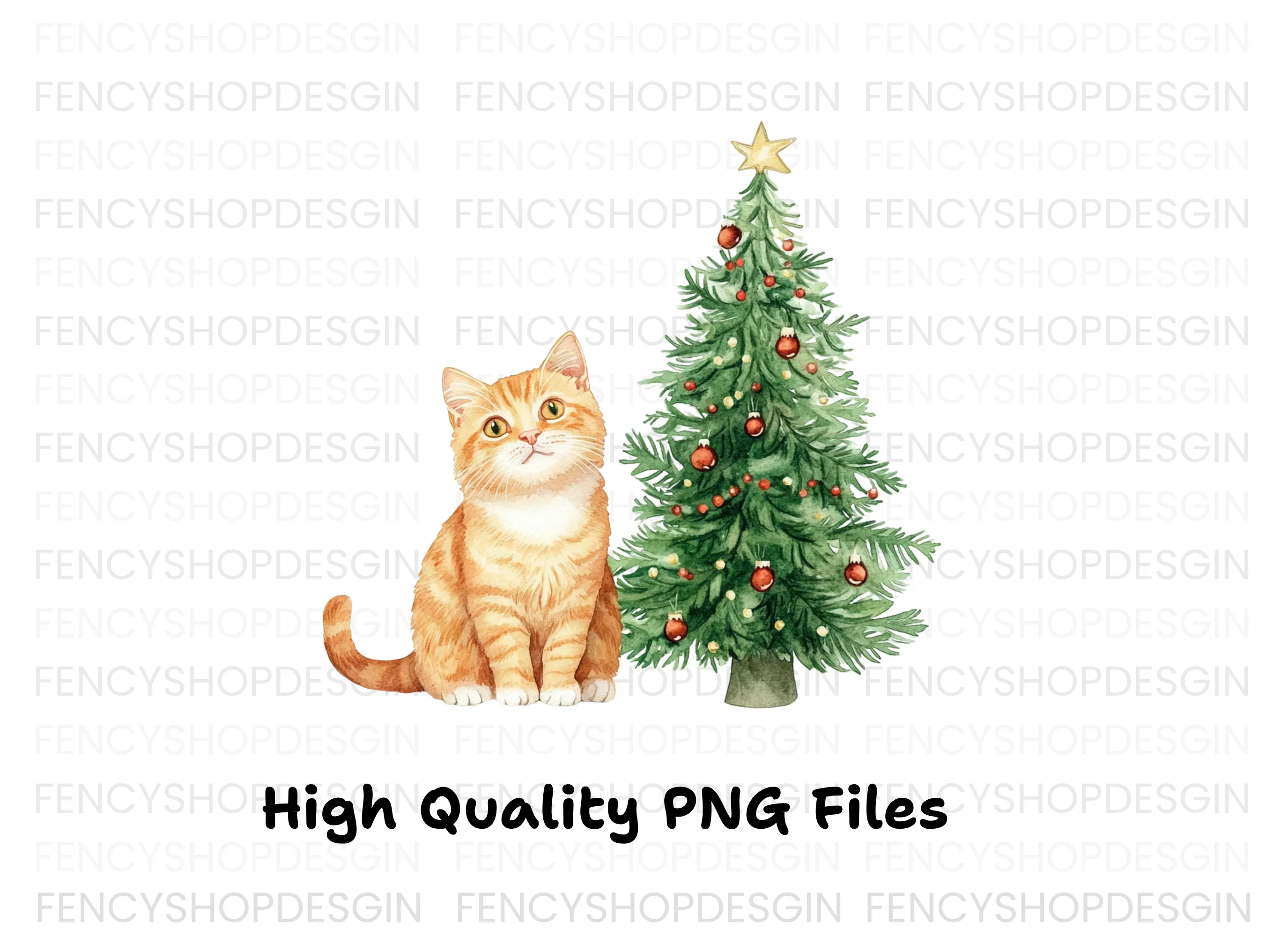 Christmas Kittens and Decorated Trees Clipart Bundle - Image 3
