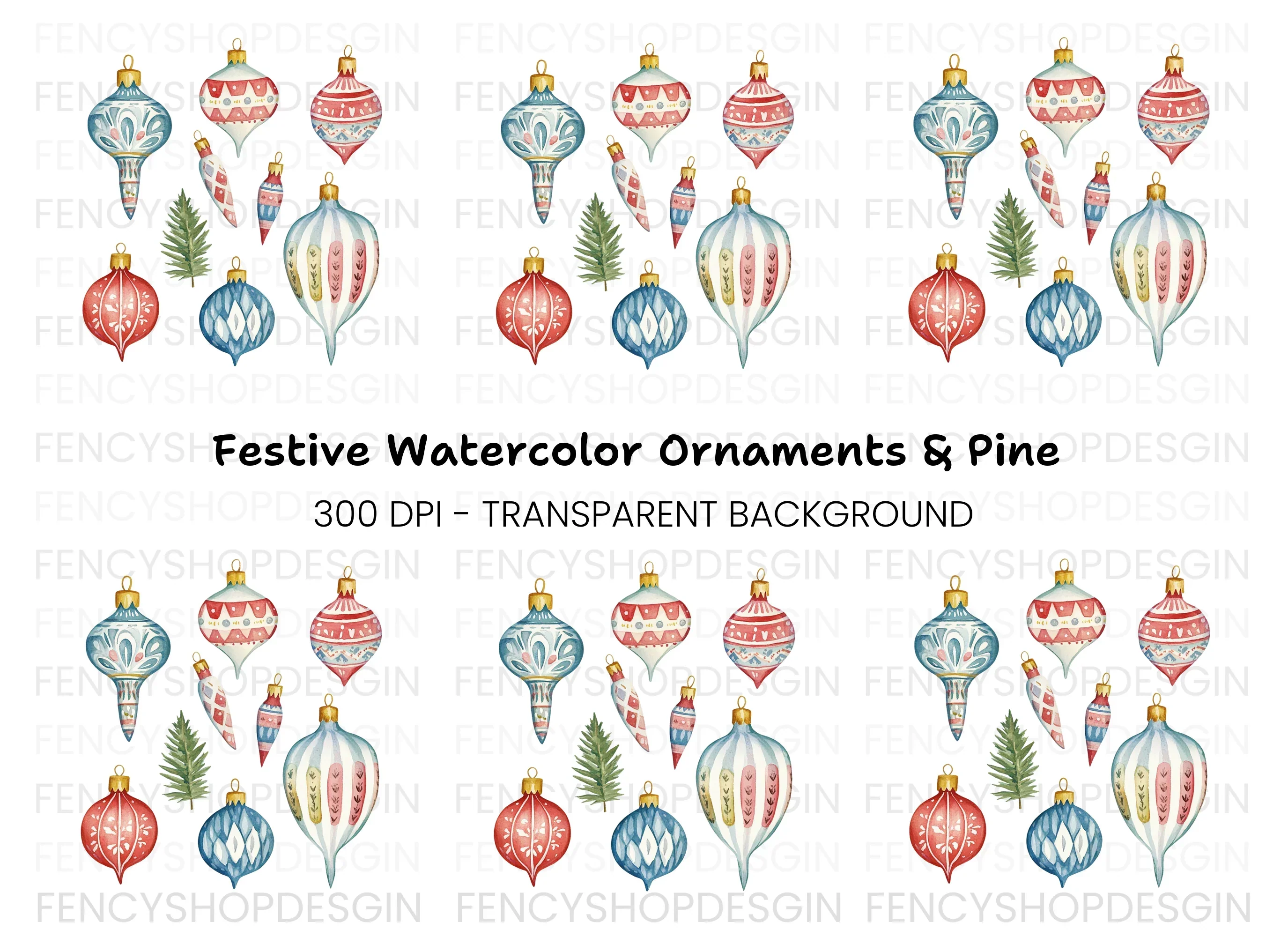 Christmas Ornaments Clipart Bundle