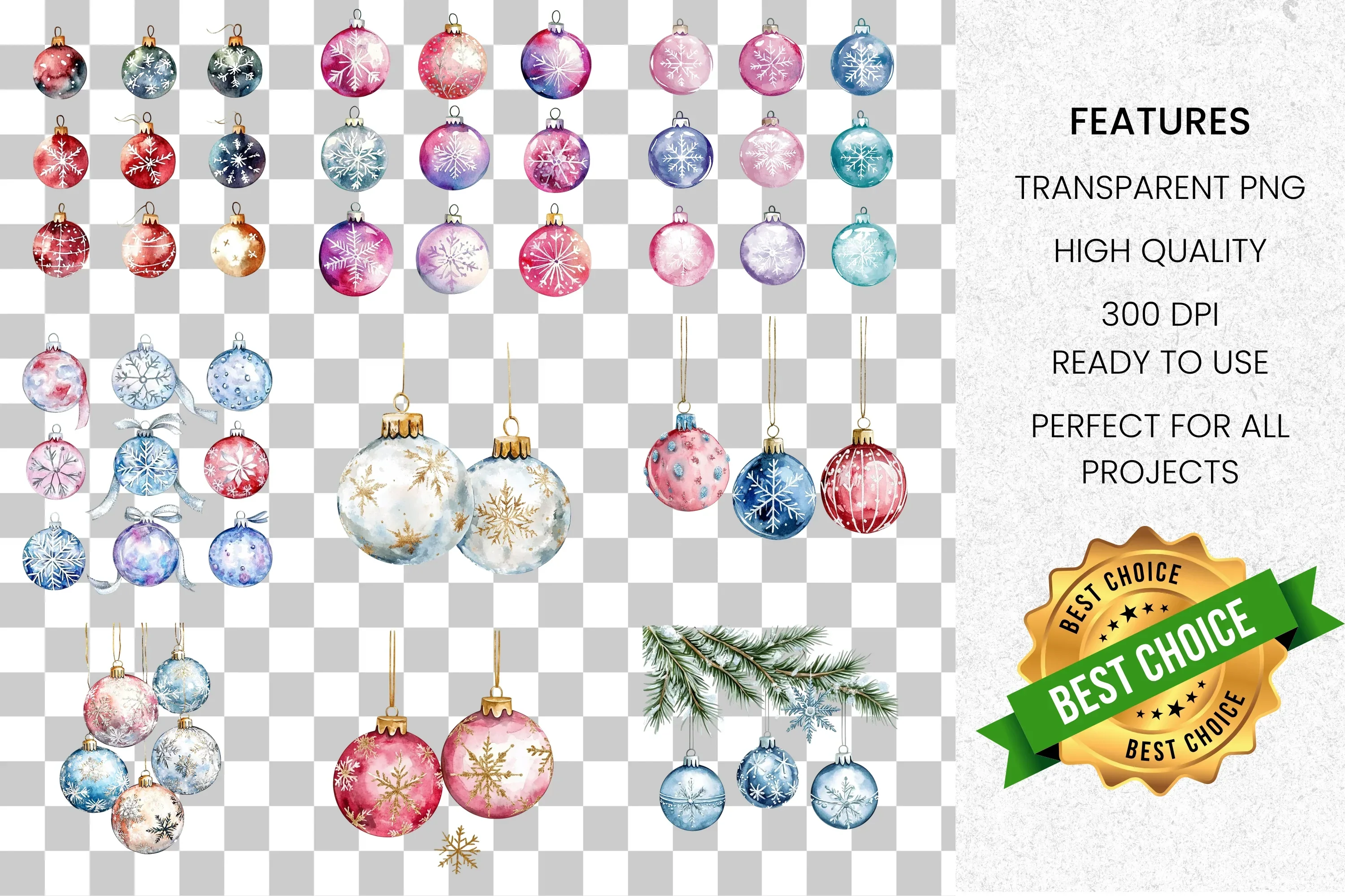 Christmas Ornaments Clipart Bundle - Image 2