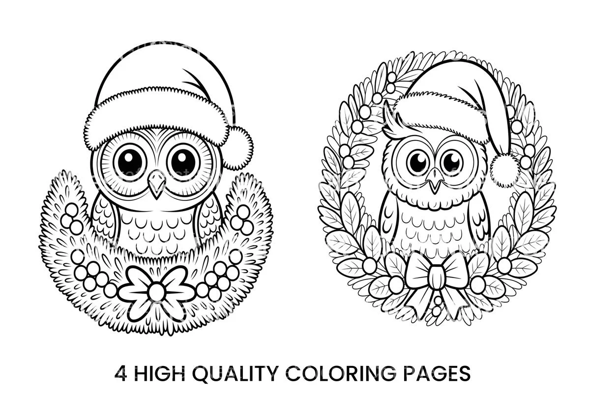 Christmas Owl WreathFun Coloring Books