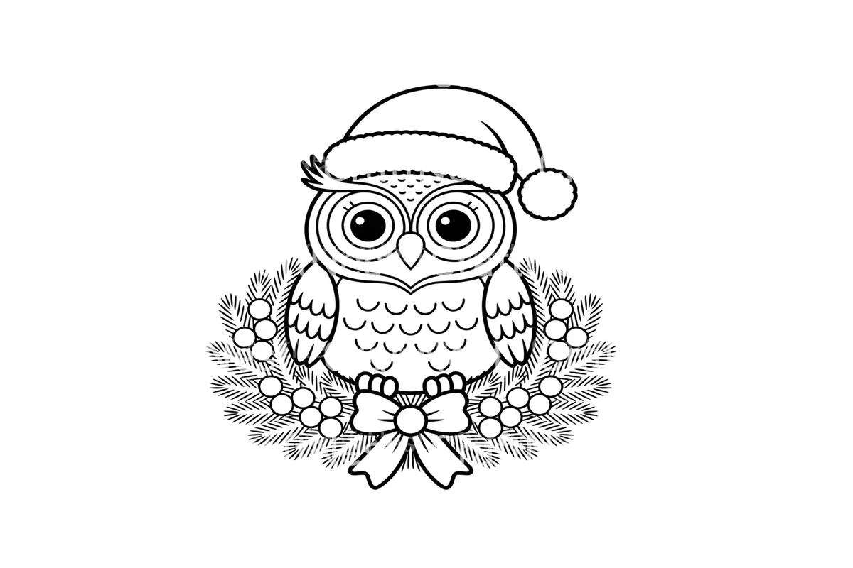 Christmas Owl WreathFun Coloring Books - Image 2