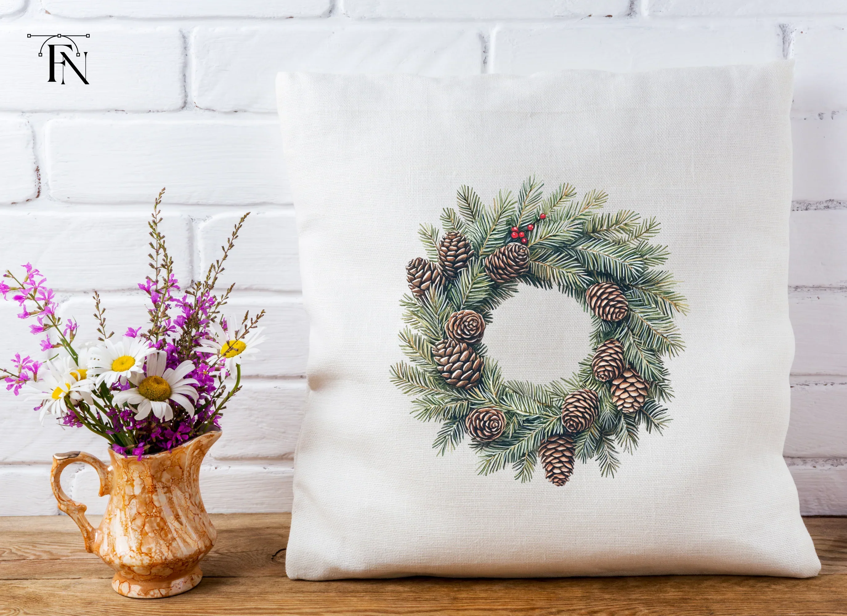 Christmas Pine Cone Wreath Clipart Bundle - Image 5