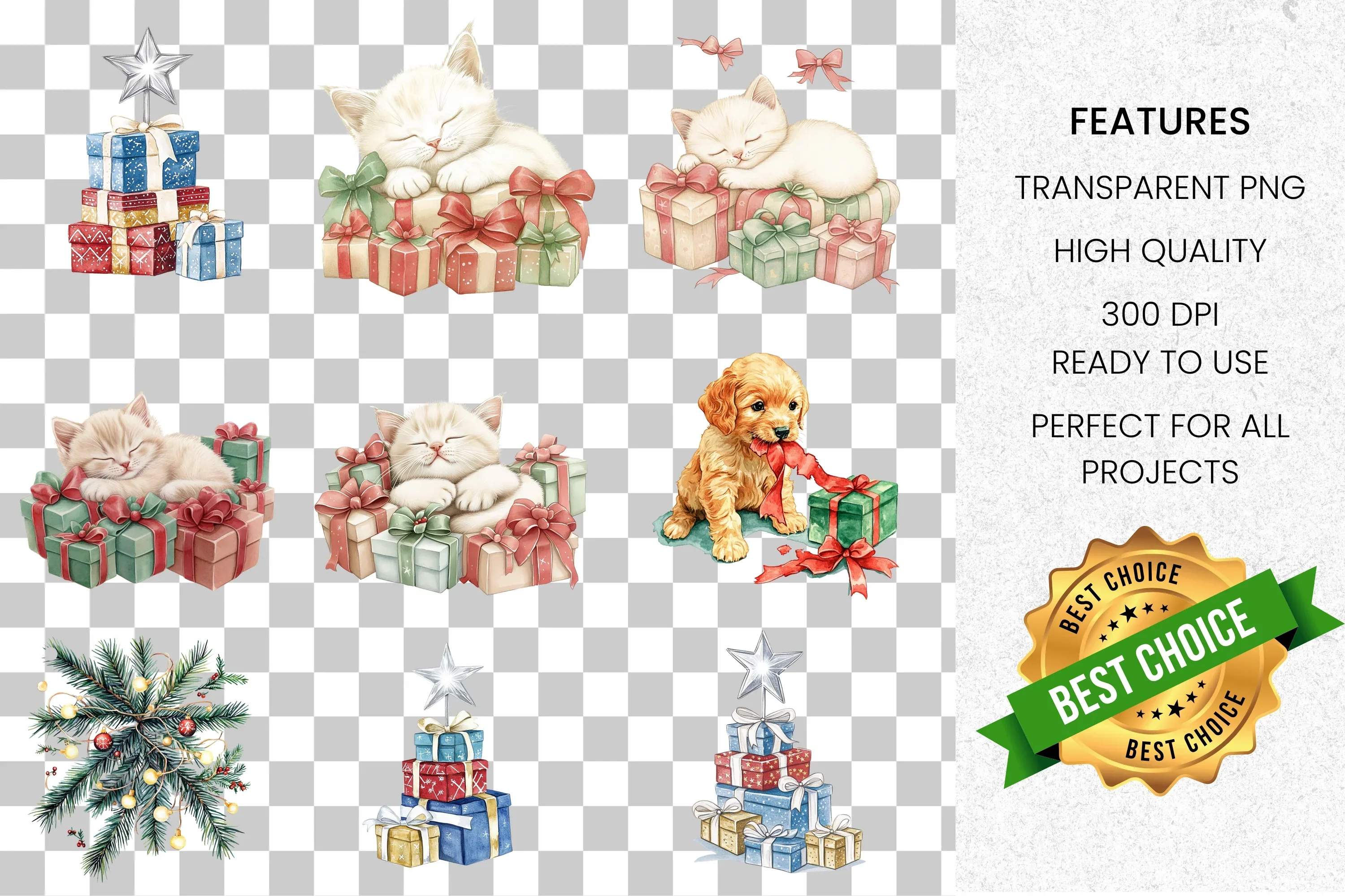 Christmas Presents & Cute Animals Clipart Bundle - Image 2