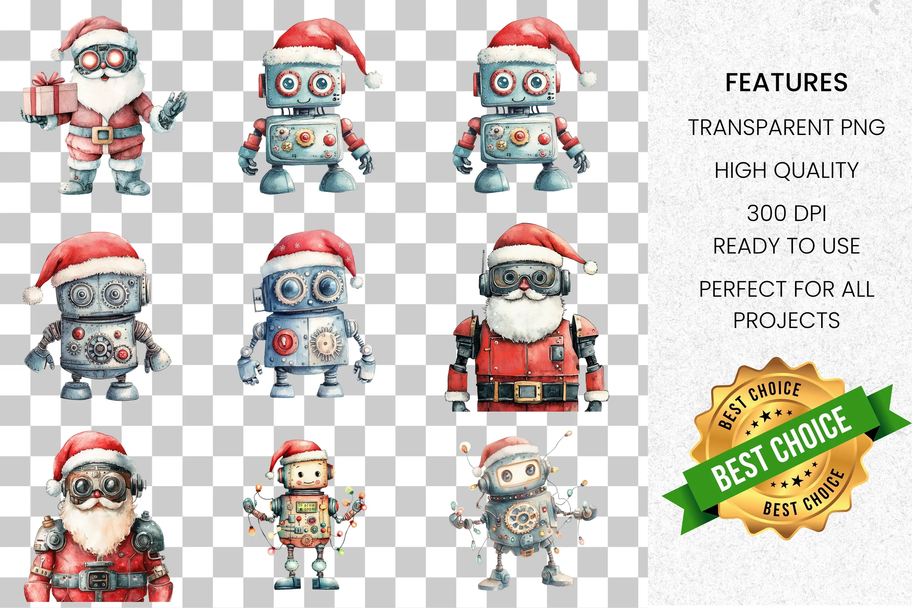 Christmas Robot Clipart Bundle - Image 2