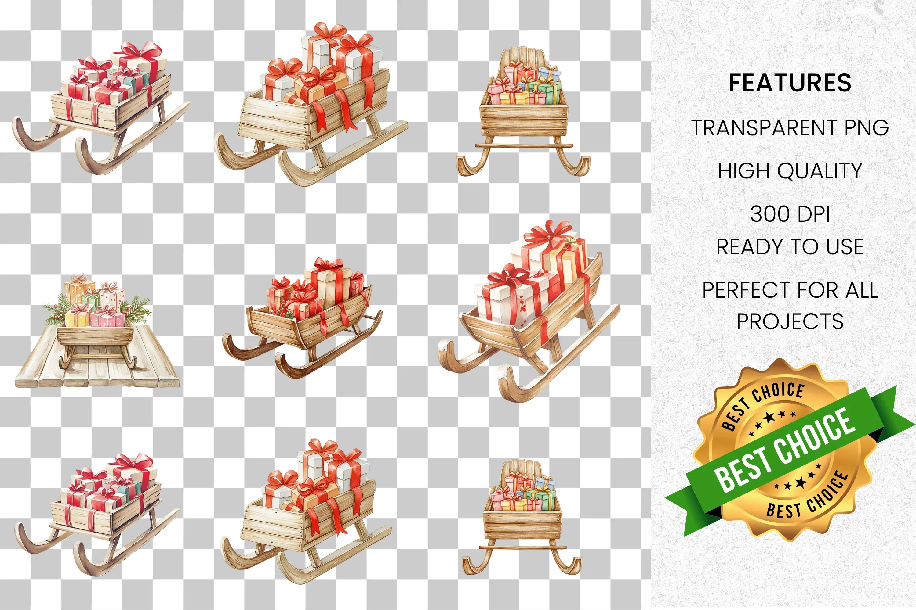 Christmas Sleds with Gifts Clipart Bundle - Image 8