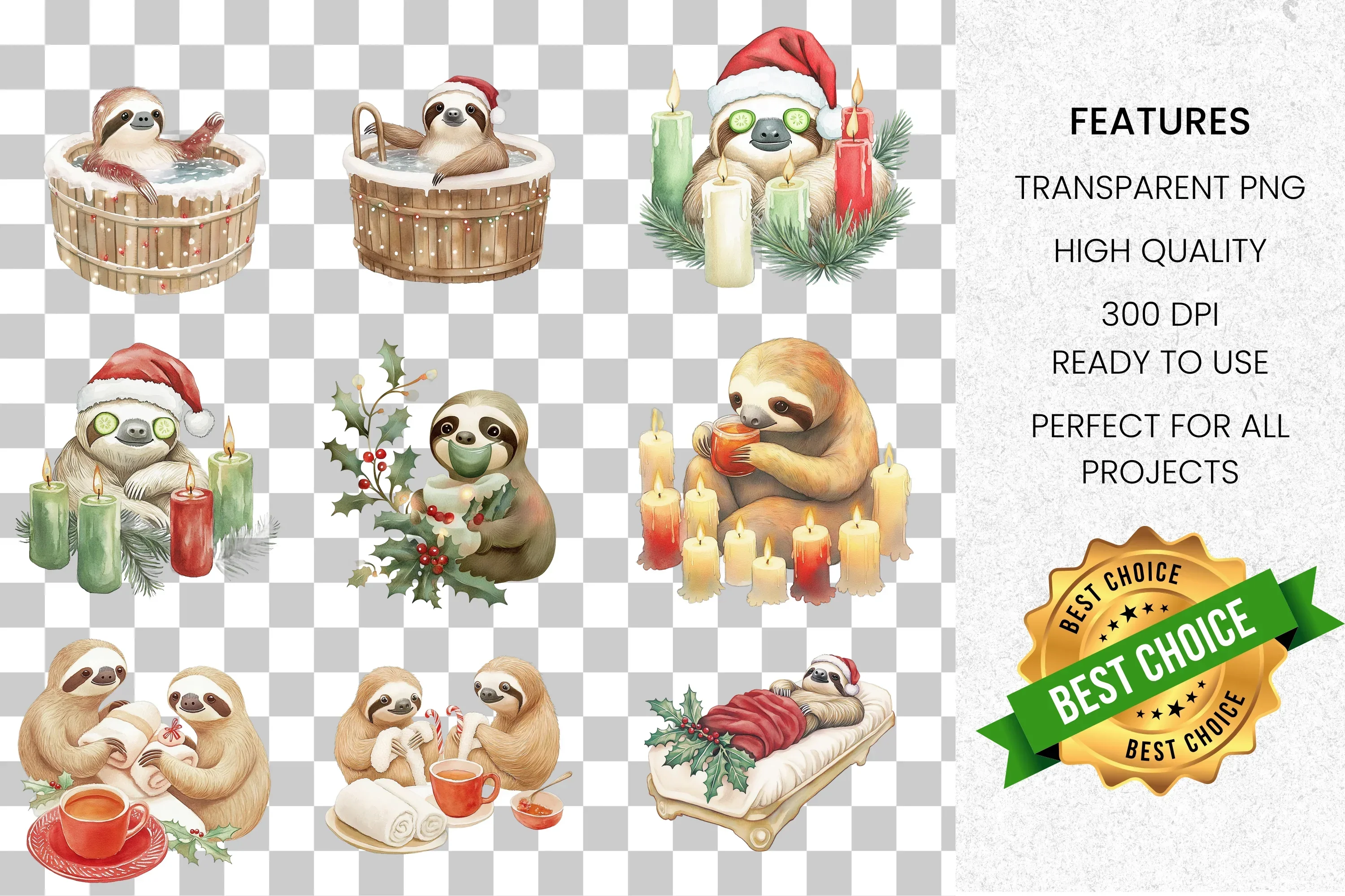 Christmas Sloth Holidays Clipart Bundle - Image 2