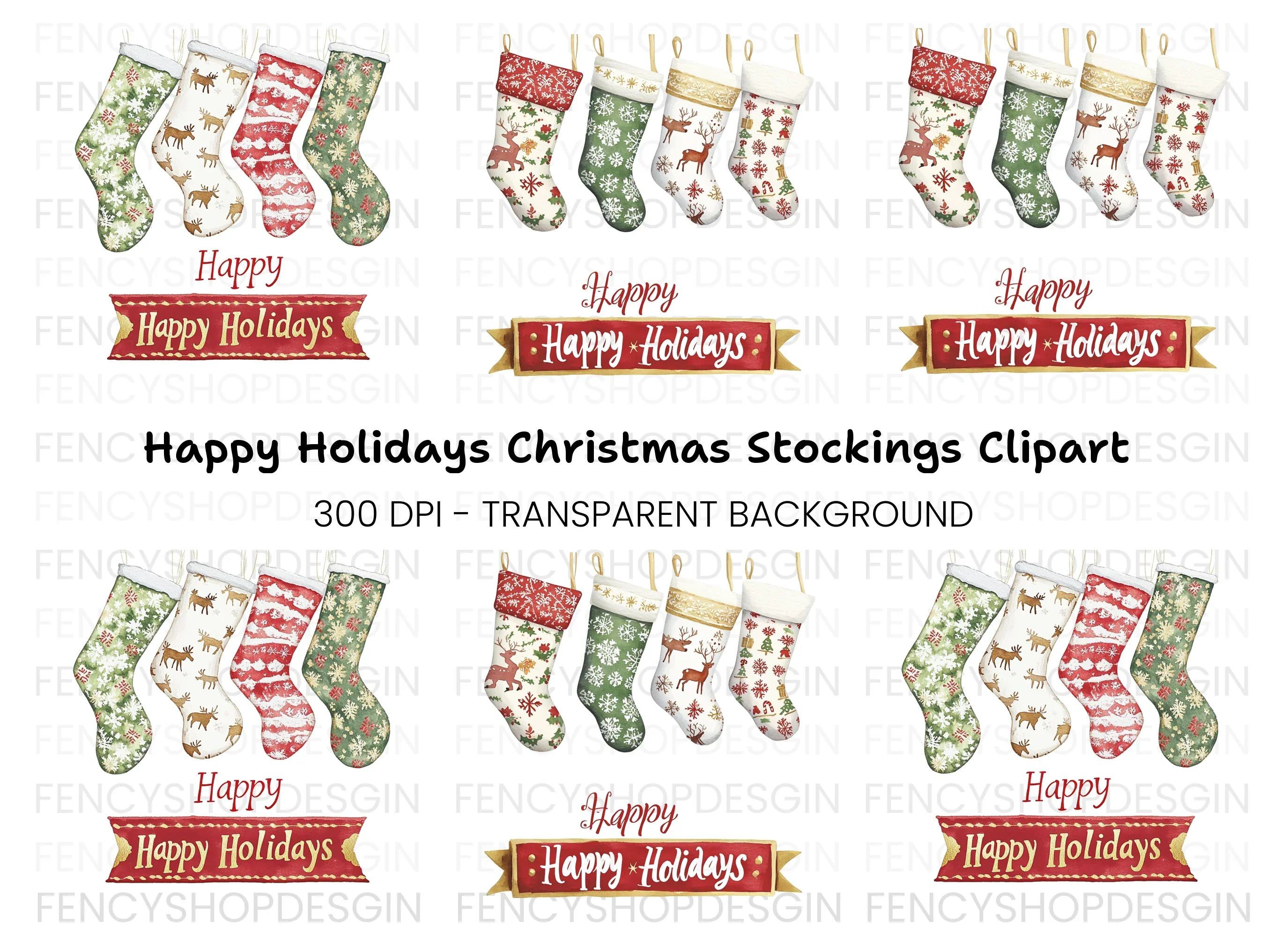 Christmas Stockings and Banners Clipart Bundle
