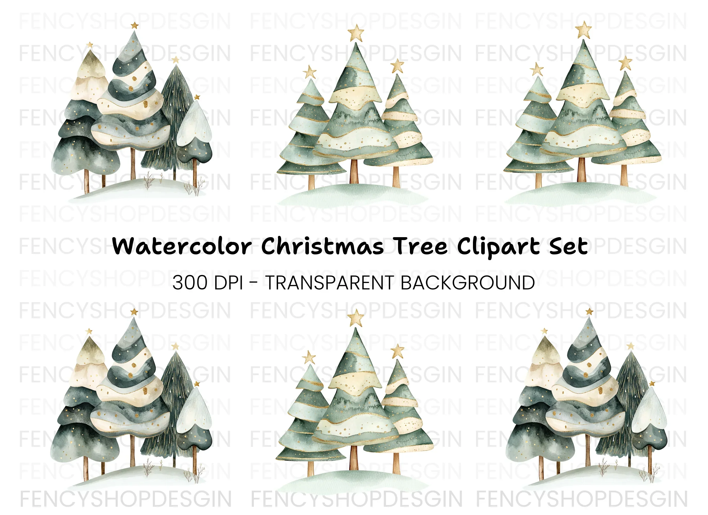 Christmas Tree Forest Clipart Bundle