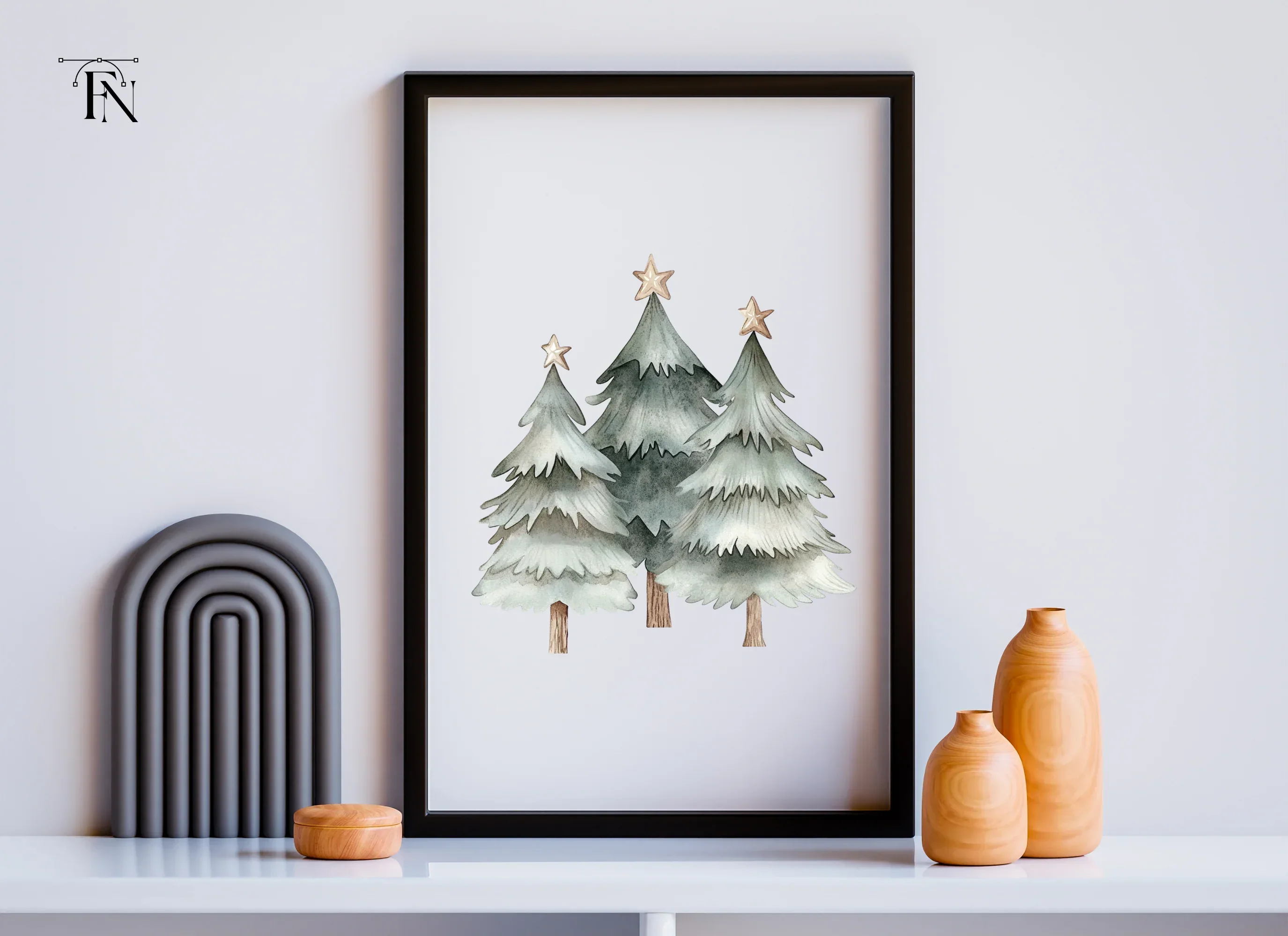 Christmas Trees with Stars Clipart Bundle - Image 3