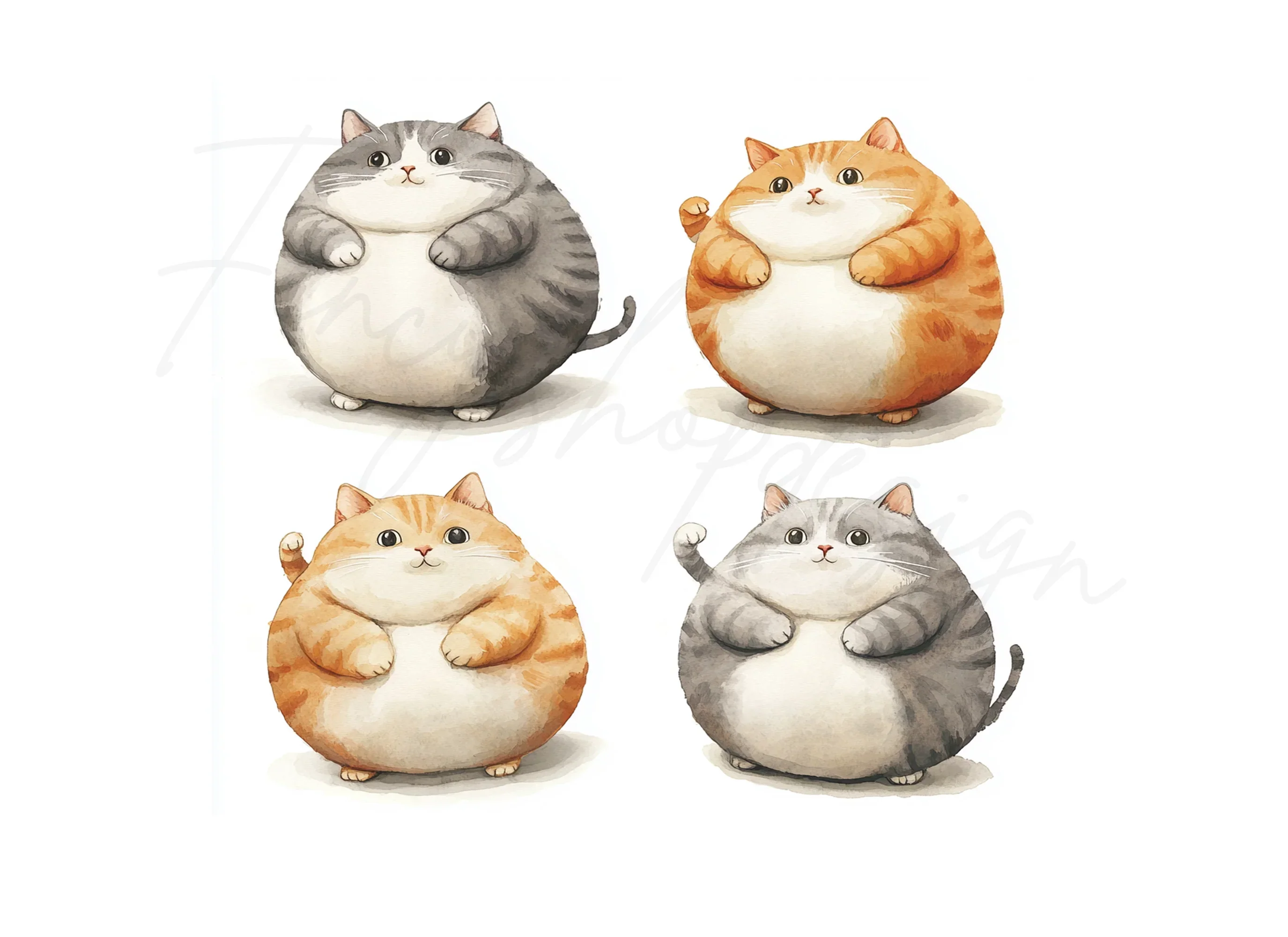 Chubby Cat Clipart Bundle - Image 2