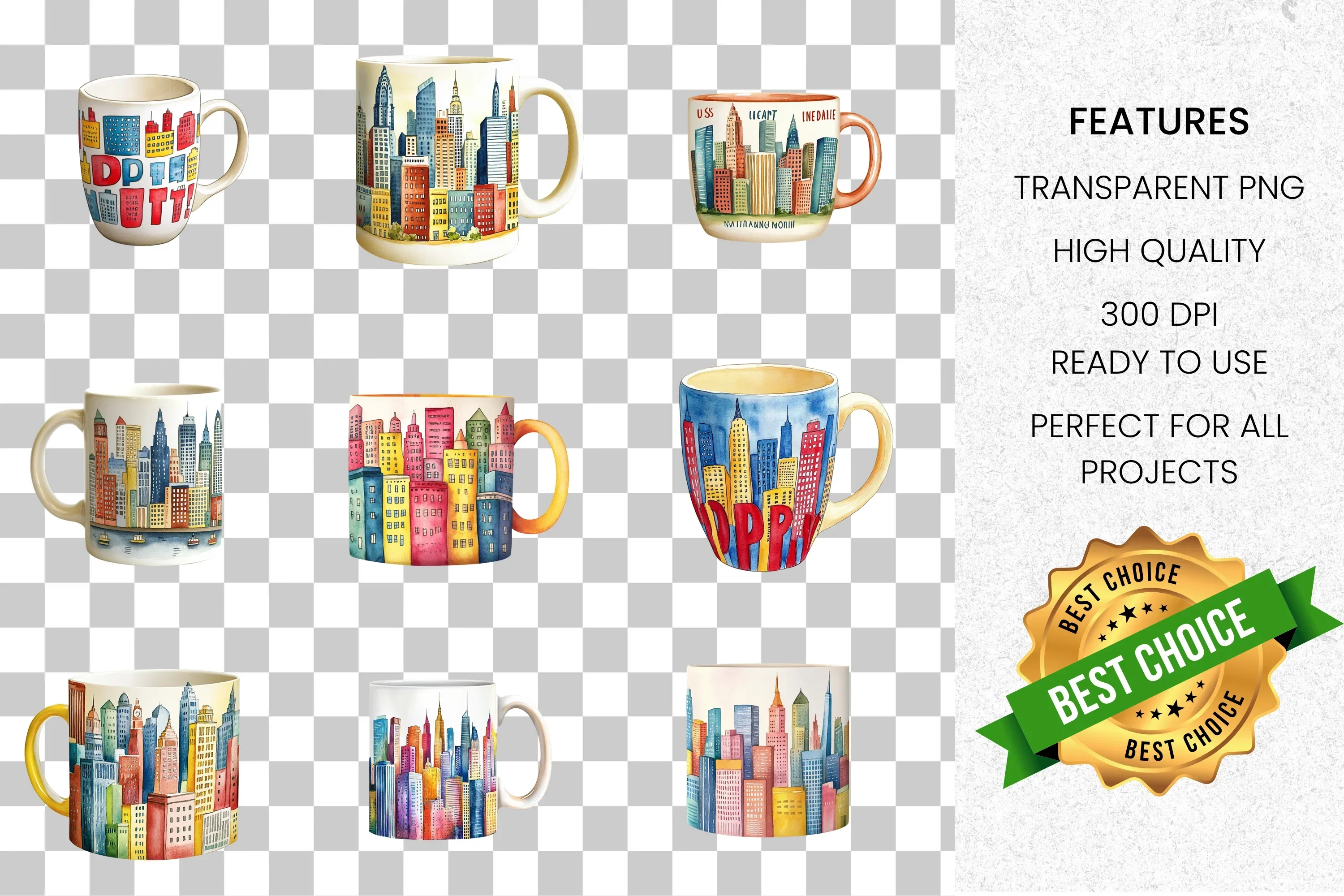 Cityscape Mugs Clipart Bundle - Image 2