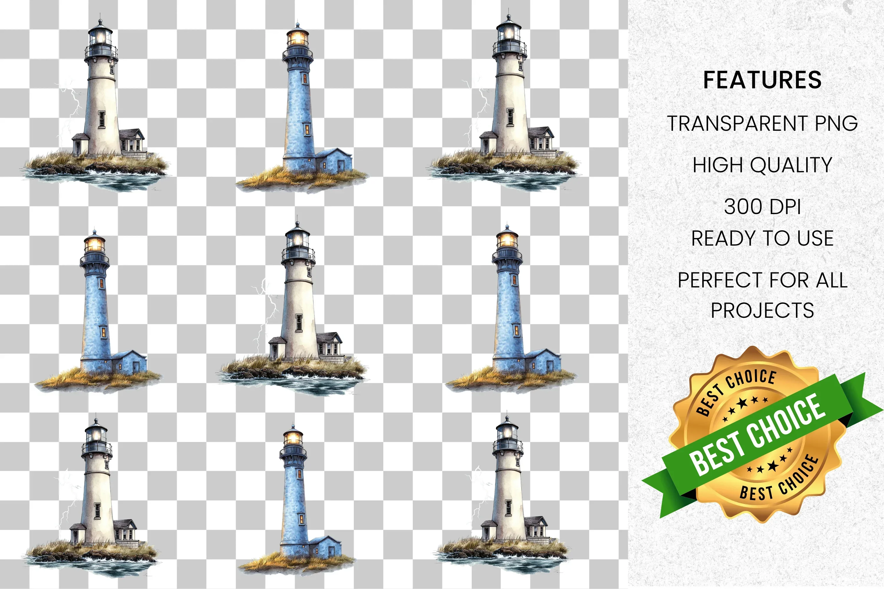 Coastal Lighthouse Clipart Bundle - Image 2